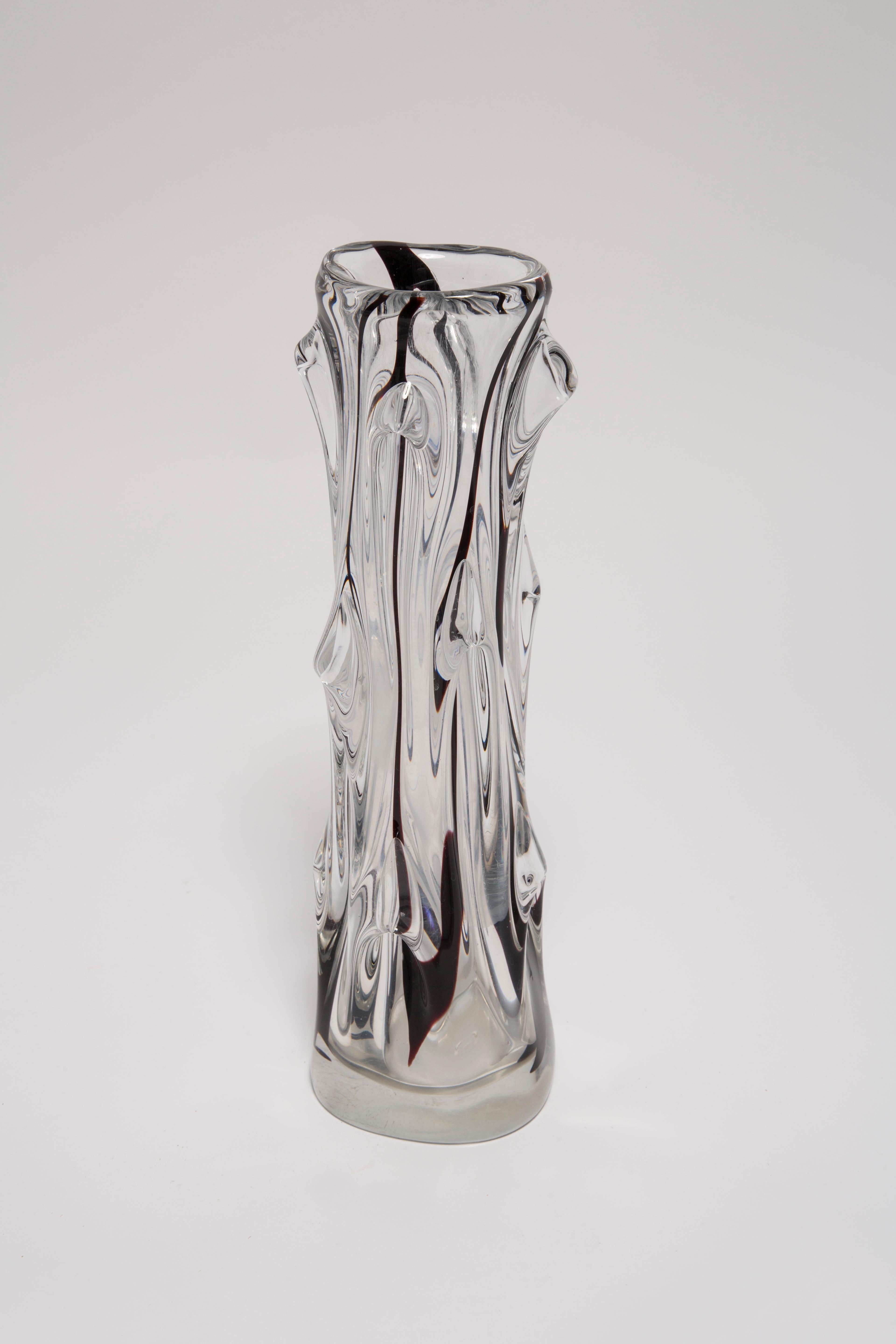 Mid Century Vintage Transparent and Black Artistic Glass Vase, Europe, 1970s For Sale 1