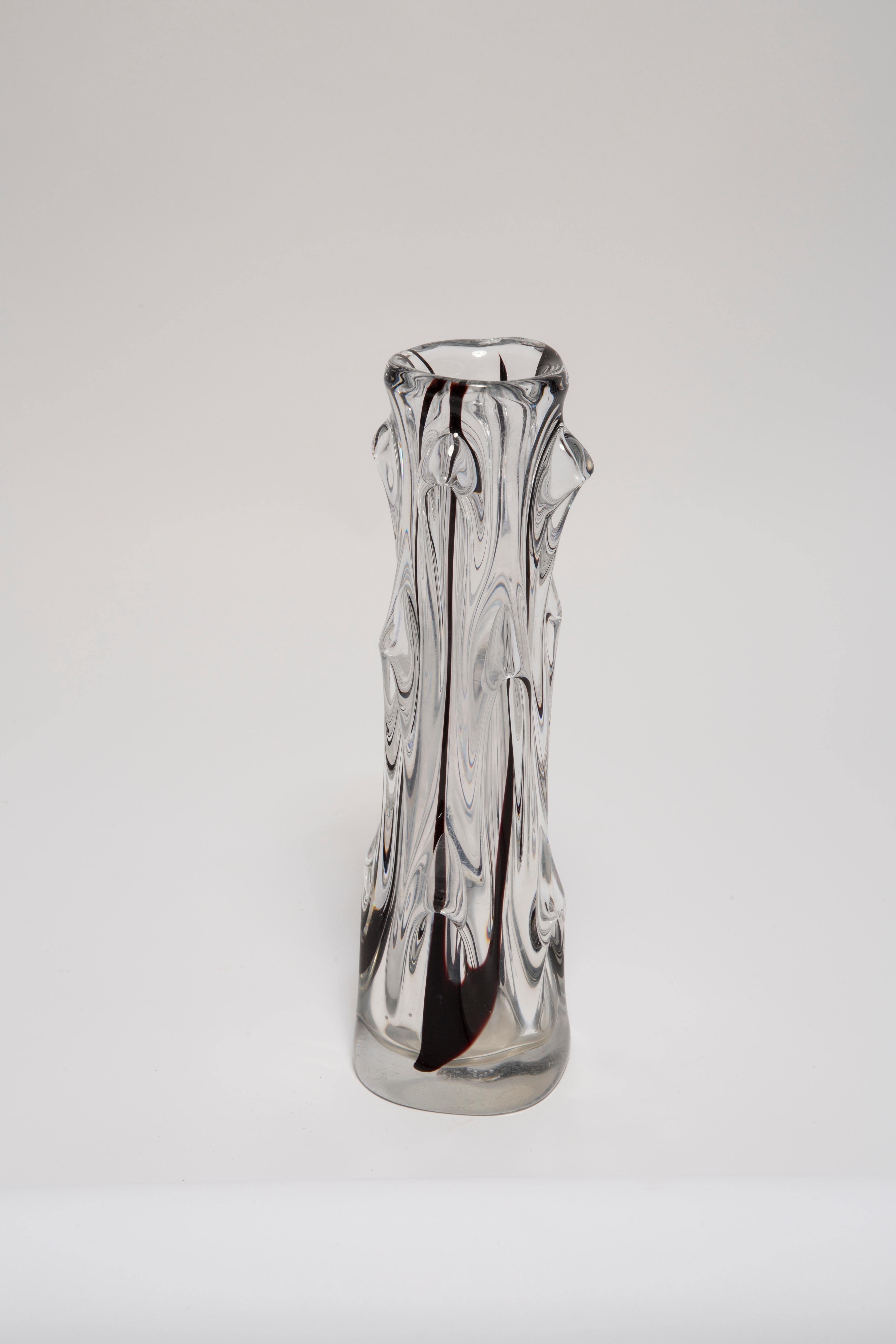 Mid Century Vintage Transparent and Black Artistic Glass Vase, Europe, 1970s For Sale 2
