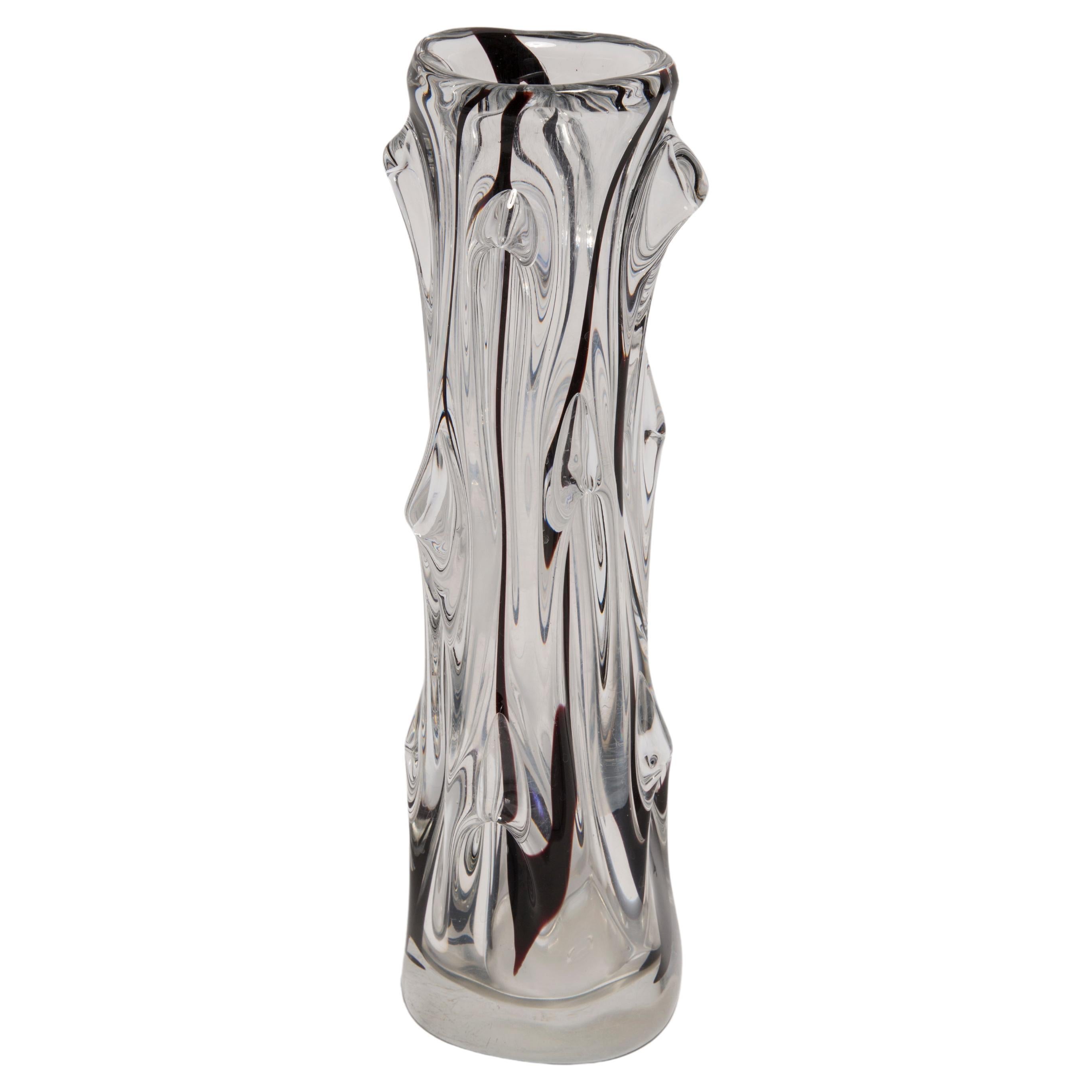 Mid Century Vintage Transparent and Black Artistic Glass Vase, Europe, 1970s For Sale