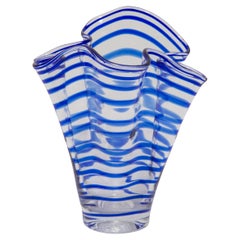 Mid Century Vintage Transparent and Blue Artistic Glass Vase, Europe, 1970s