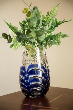 Jarrón vintage de mediados de siglo de cristal transparente y azul, Italia, años 60