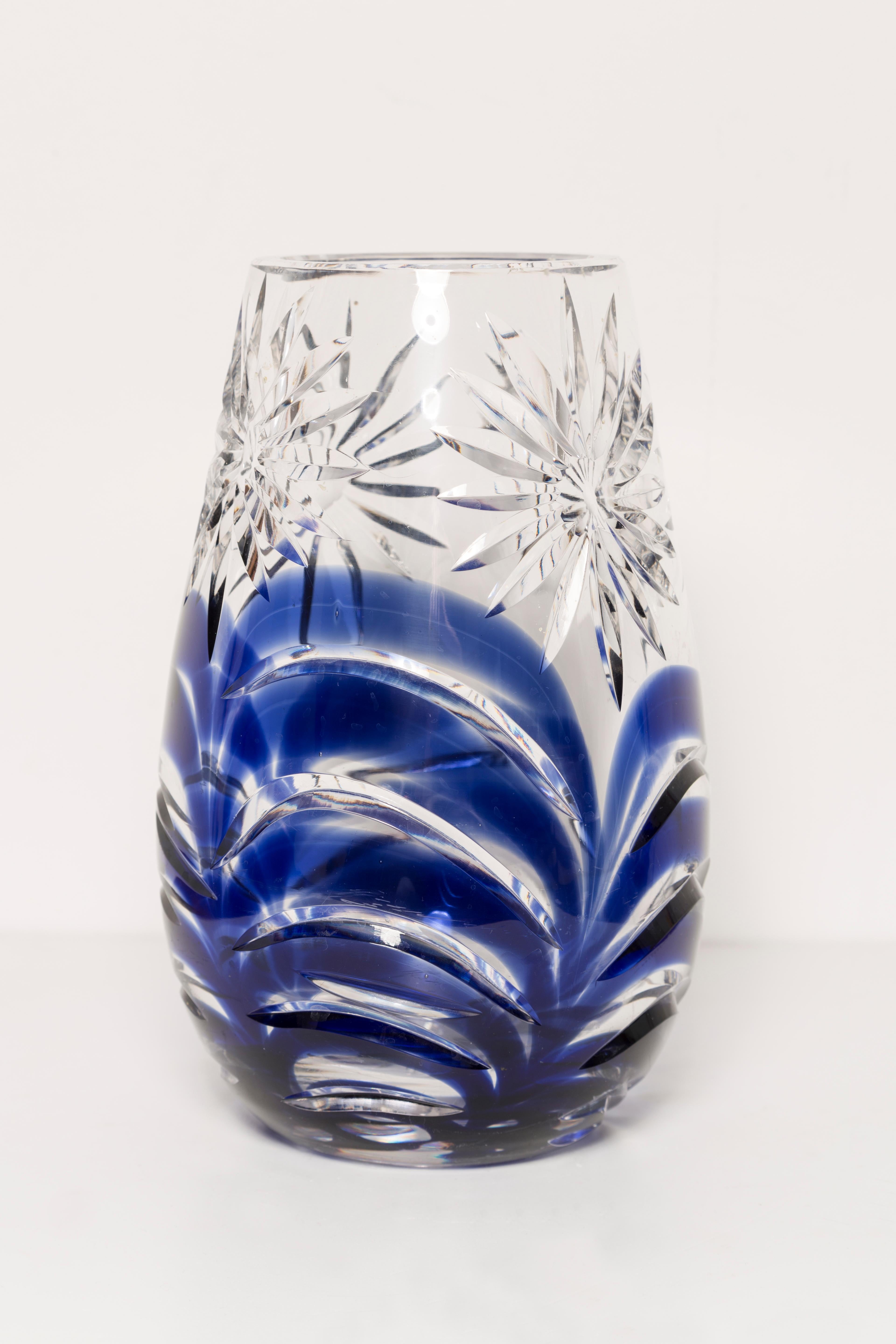 Mid-Century Vintage Transparent and Blue Crystal Vase, Italy, 1960s For Sale 1