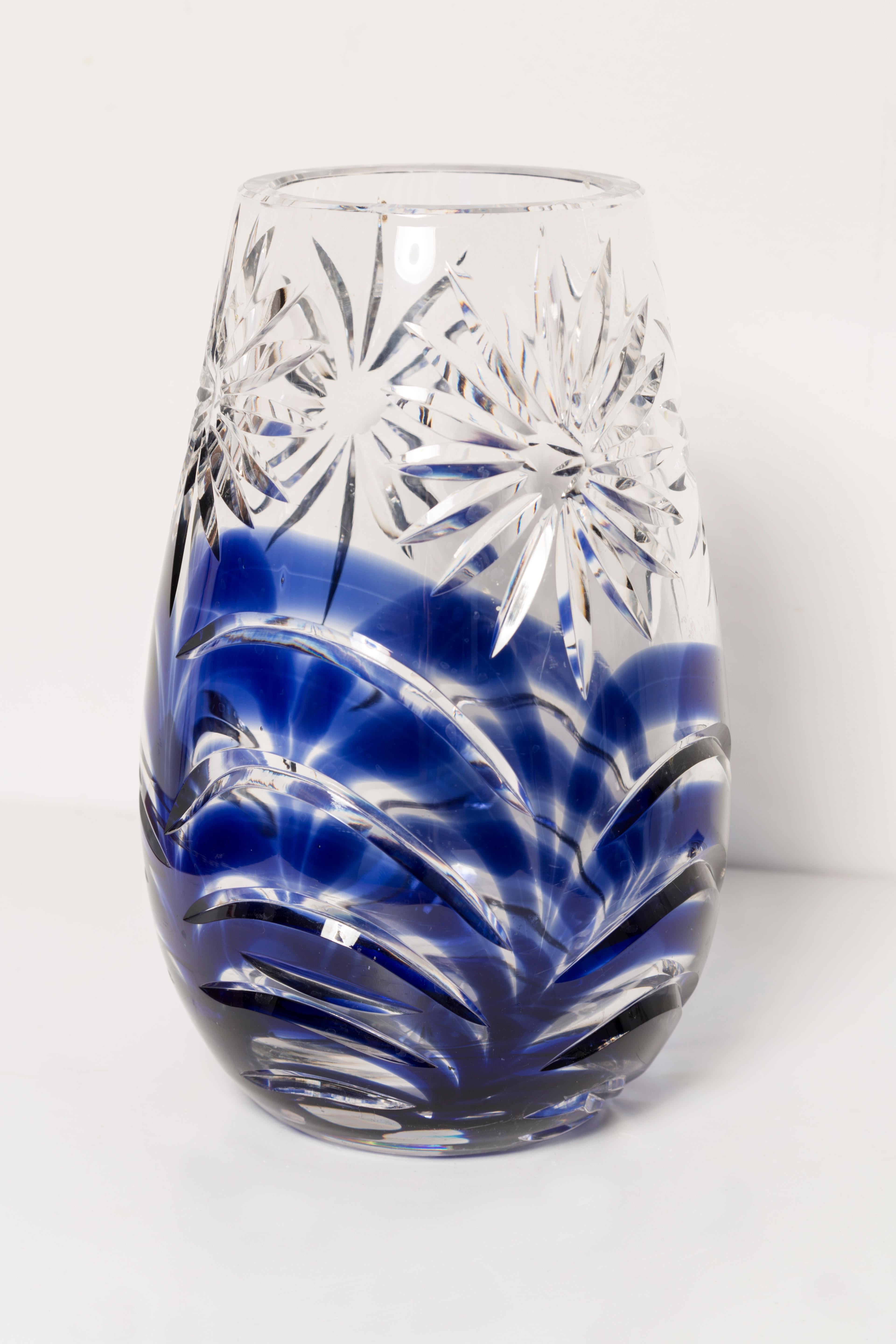 Mid-Century Vintage Transparent and Blue Crystal Vase, Italy, 1960s For Sale 2