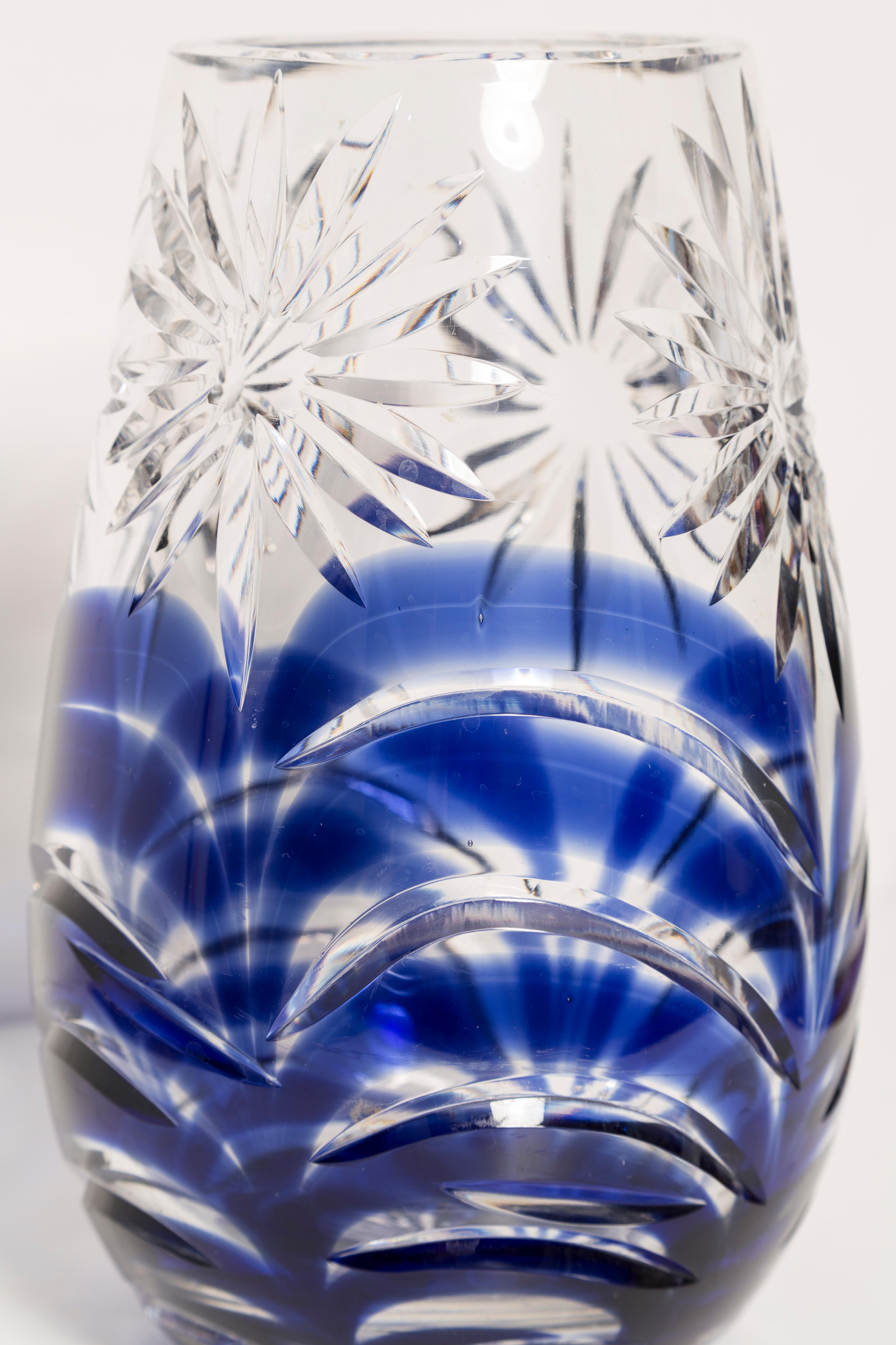 Mid-Century Vintage Transparent and Blue Crystal Vase, Italy, 1960s For Sale 3