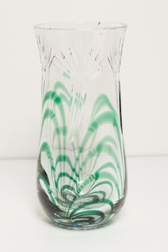 Mid-Century Vintage Transparent and Green Crystal Vase, Italy, 1960s