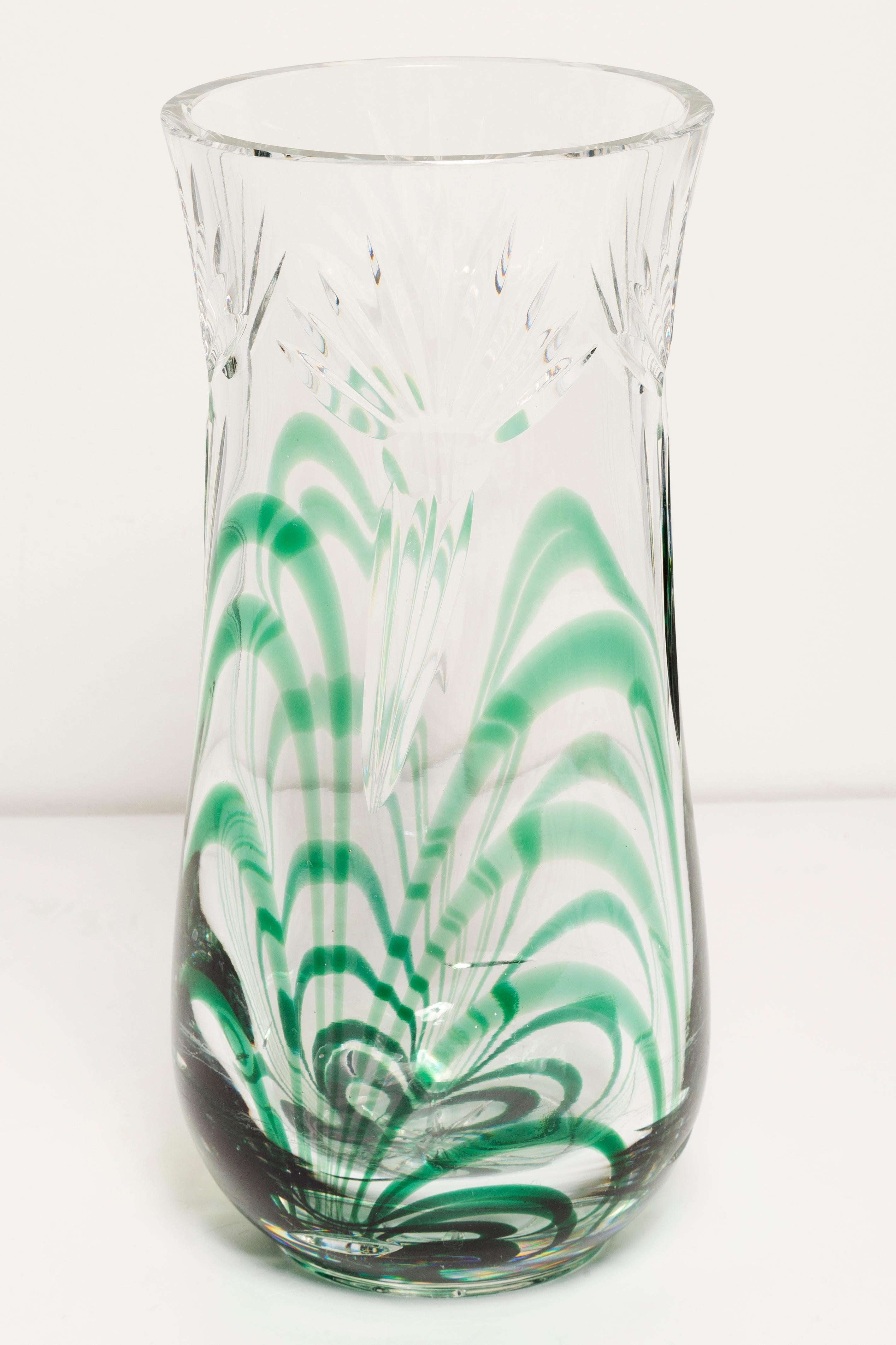 Mid-Century Modern Mid-Century Vintage Transparent and Green Crystal Vase, Italy, 1960s For Sale