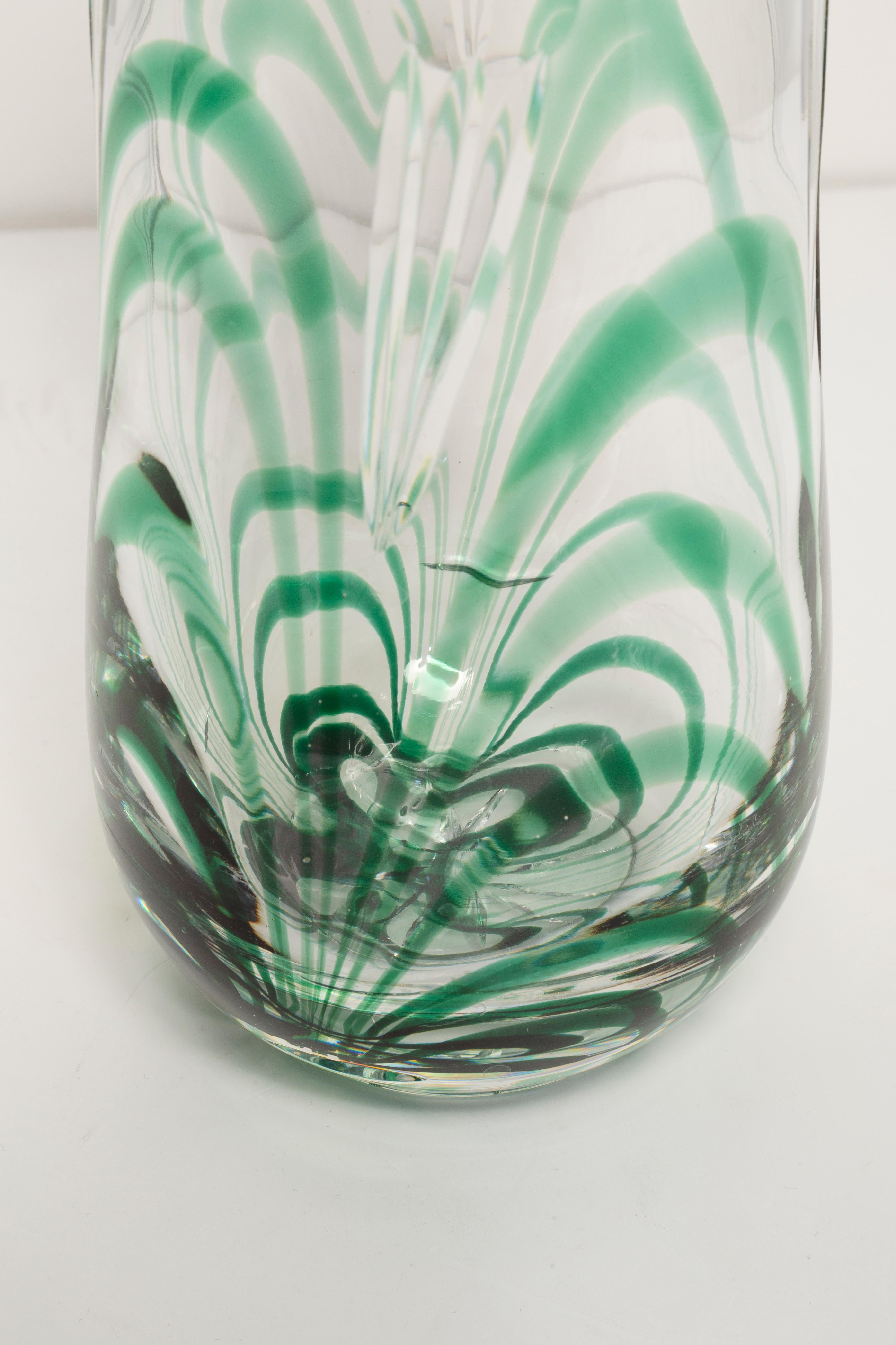 20th Century Mid-Century Vintage Transparent and Green Crystal Vase, Italy, 1960s For Sale