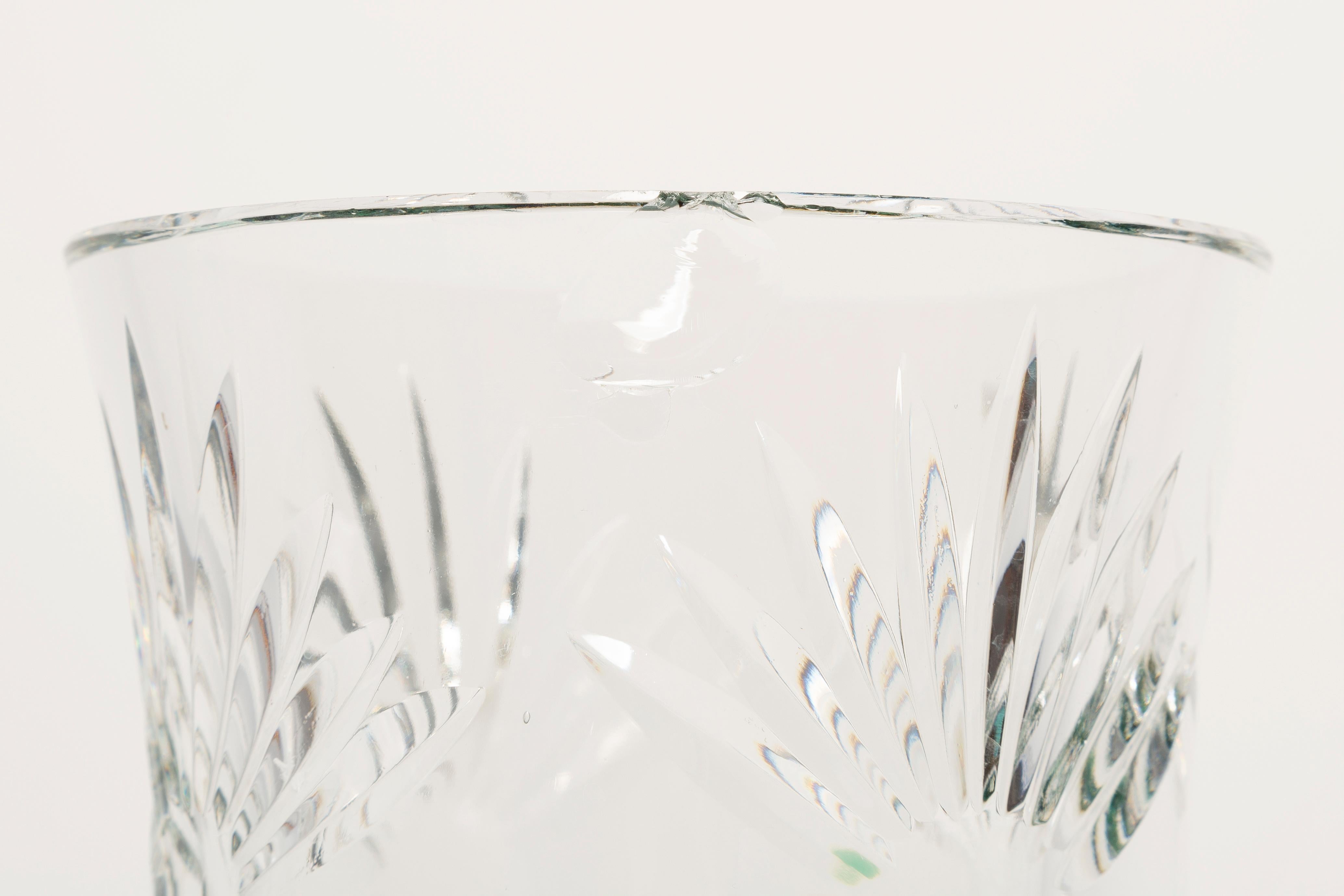 Glass Mid-Century Vintage Transparent and Green Crystal Vase, Italy, 1960s For Sale