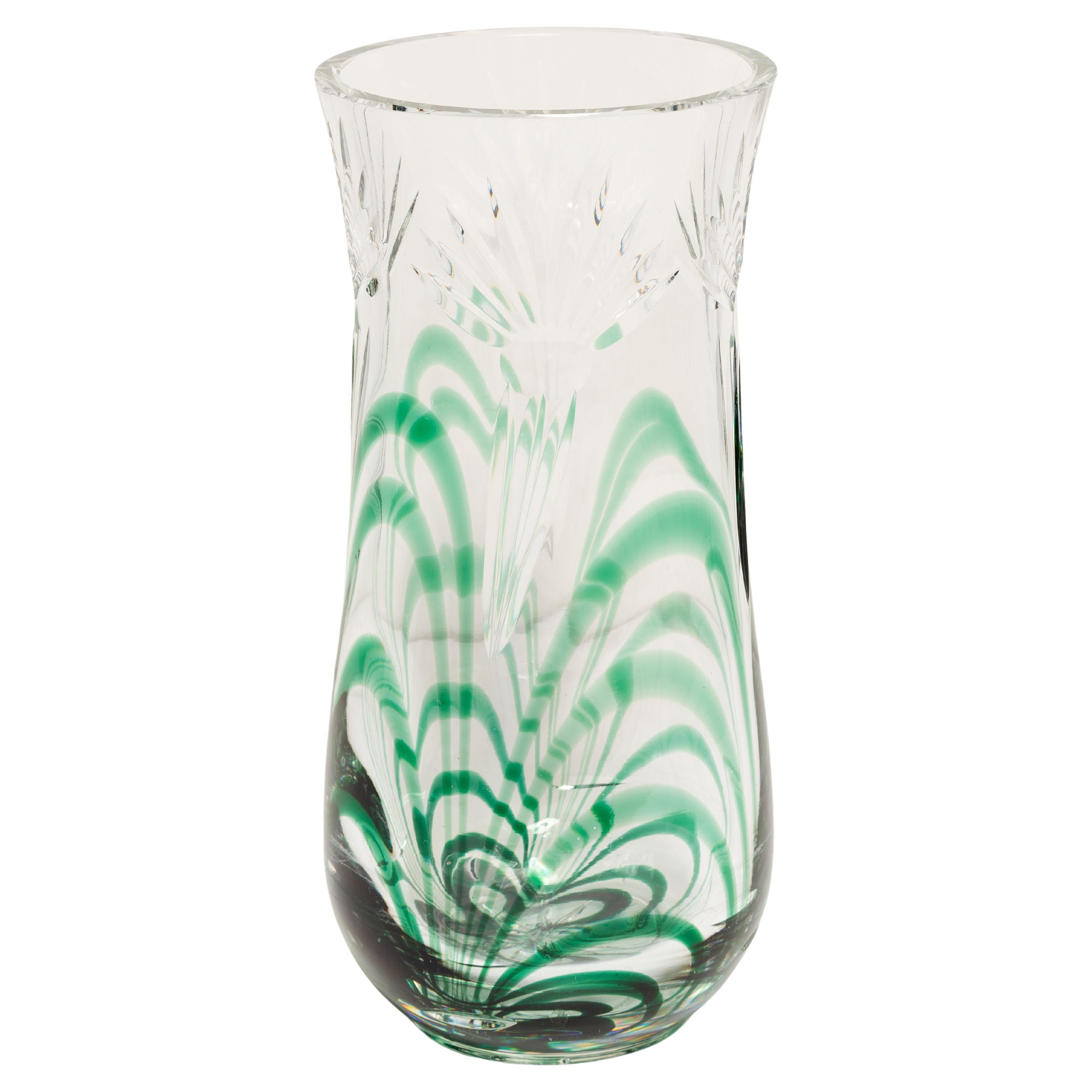 Mid-Century Vintage Transparent and Green Crystal Vase, Italy, 1960s For Sale