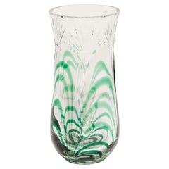 Mid-Century Vintage Transparent and Green Crystal Vase, Italy, 1960s