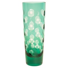 Midcentury Vintage Transparent and Green Crystal Vase, Italy, 1960s