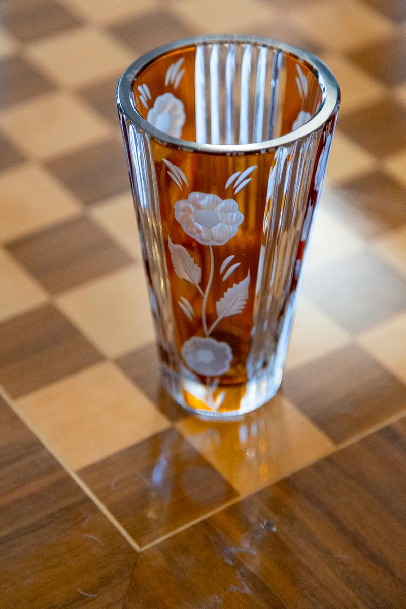 Mid-Century Modern Mid-Century Vintage Transparent and Orange Crystal Vase, Italy, 1960s For Sale