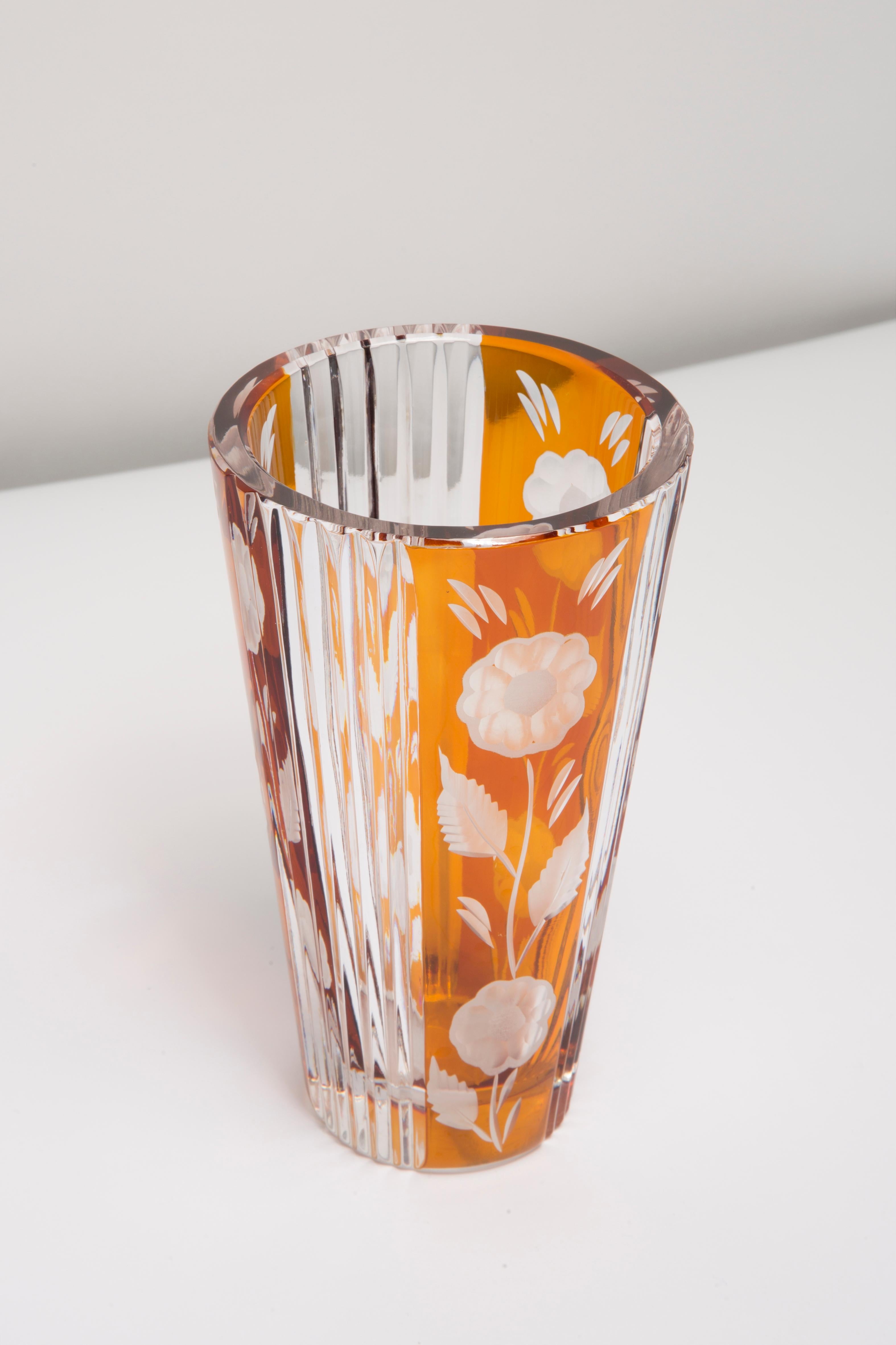 20th Century Mid-Century Vintage Transparent and Orange Crystal Vase, Italy, 1960s For Sale