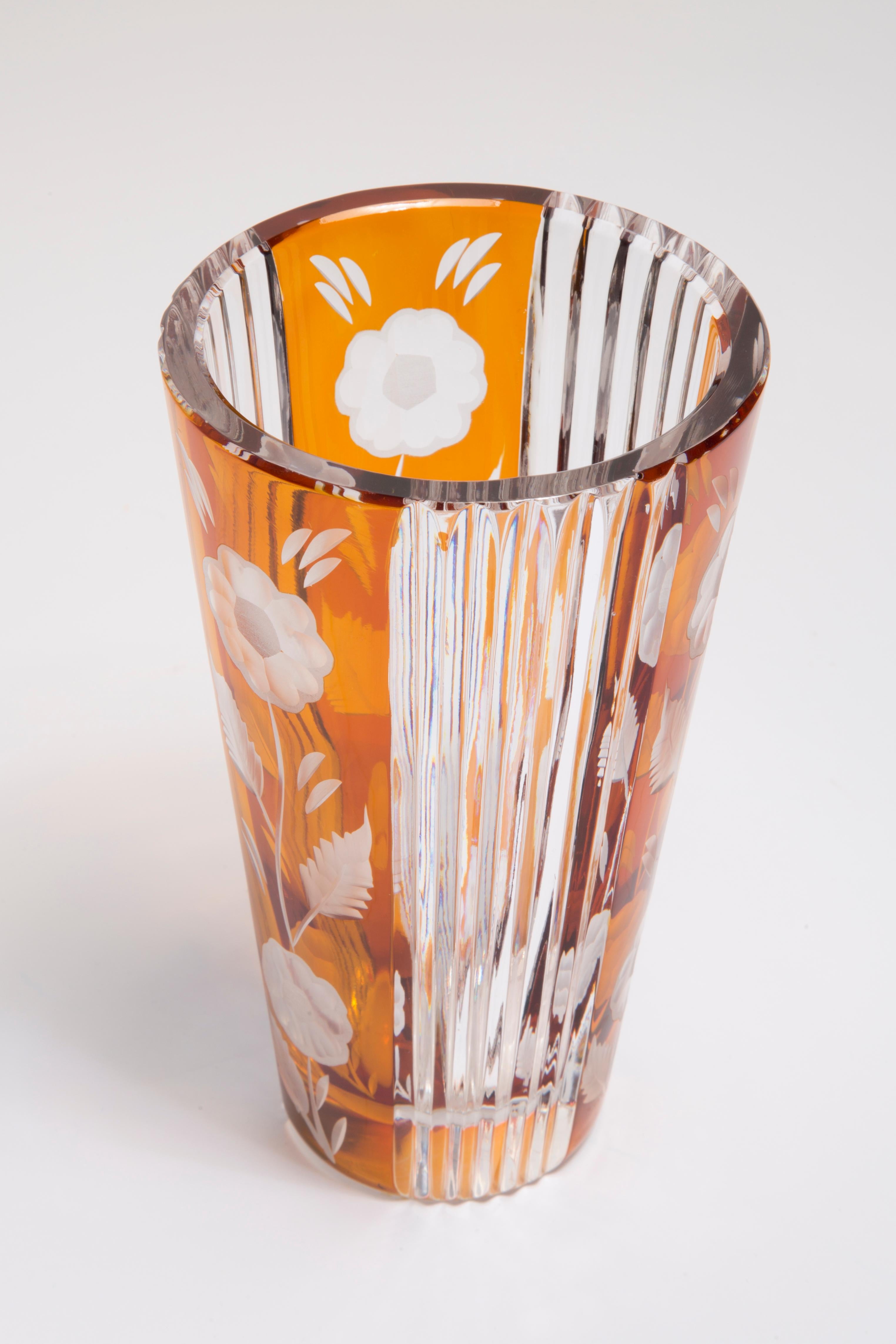 Mid-Century Vintage Transparent and Orange Crystal Vase, Italy, 1960s For Sale 2