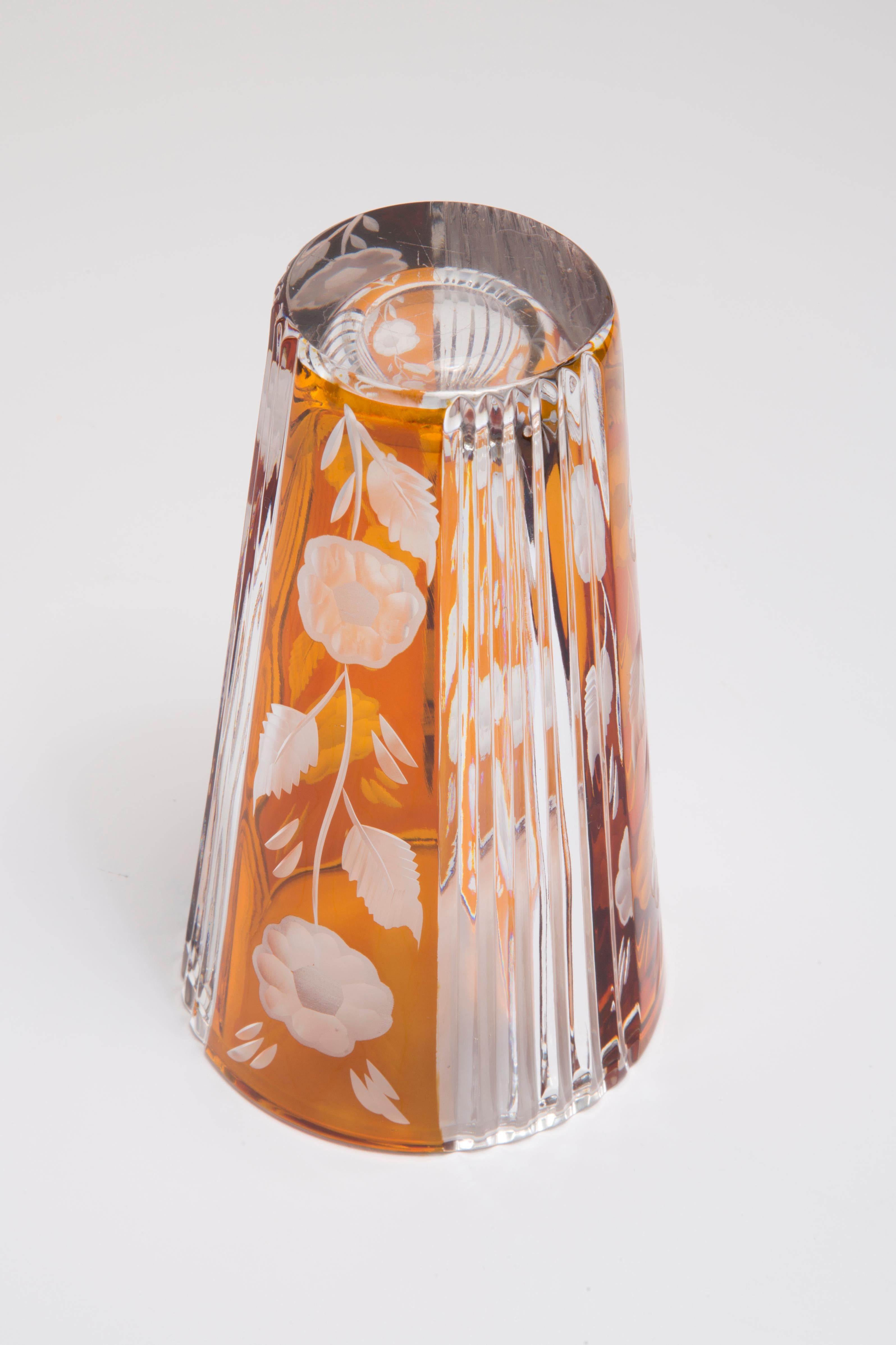 Mid-Century Vintage Transparent and Orange Crystal Vase, Italy, 1960s For Sale 3