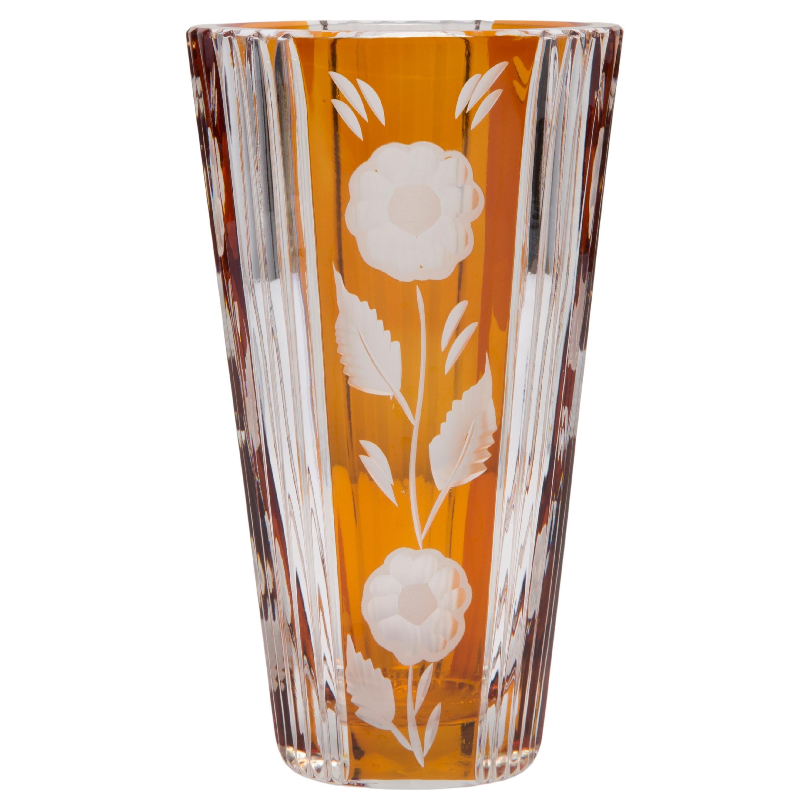 Mid-Century Vintage Transparent and Orange Crystal Vase, Italy, 1960s For Sale