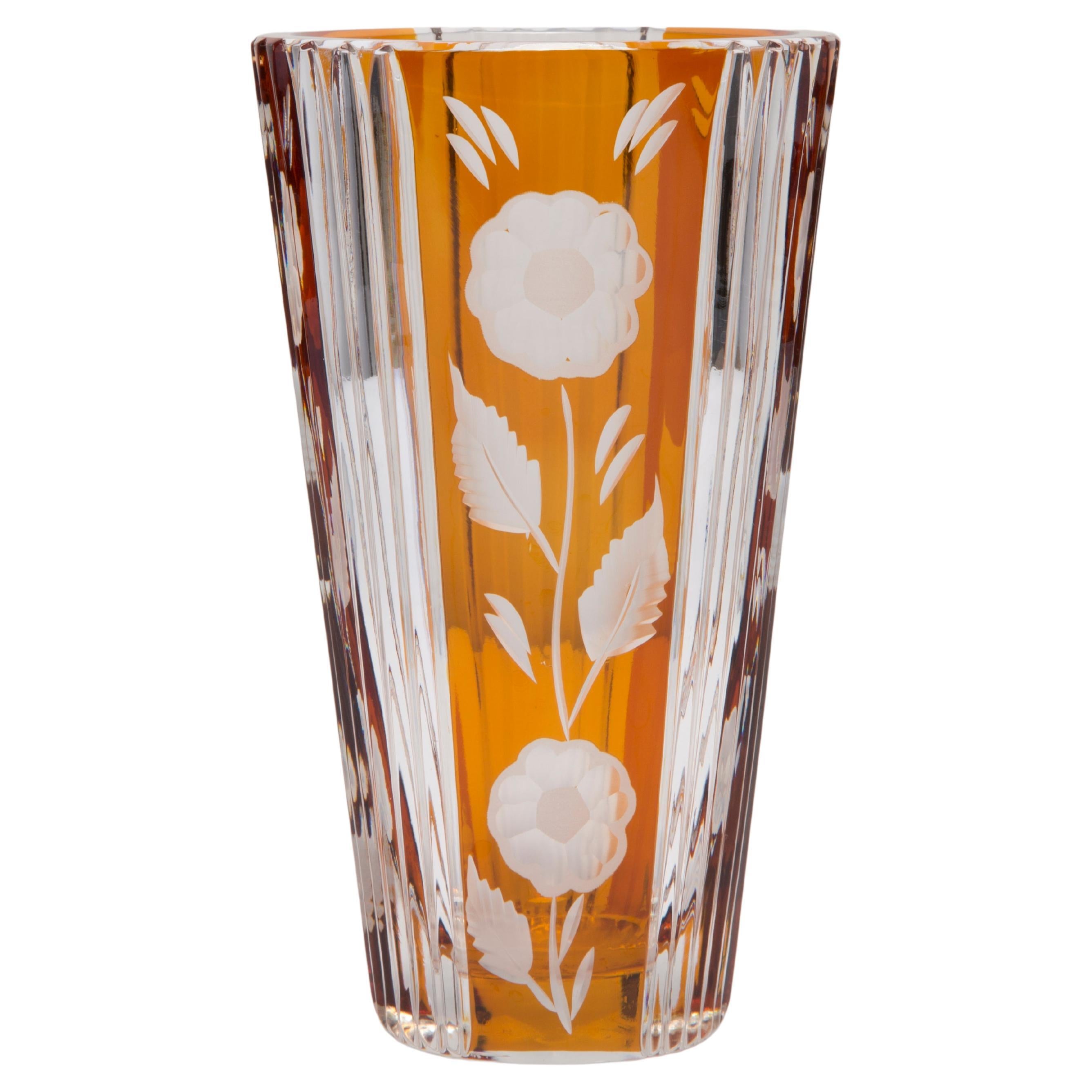 Transparente und orangefarbene Kristallvase aus der Jahrhundertmitte, Italien, 1960er Jahre