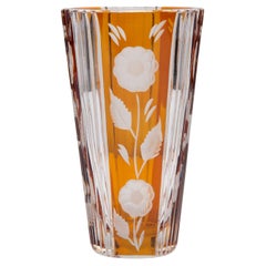 Jarrón vintage de mediados de siglo de cristal transparente y naranja, Italia, años 60