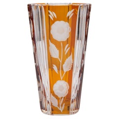 Mid-Century Vintage Transparent and Orange Crystal Vase, Italy, 1960s