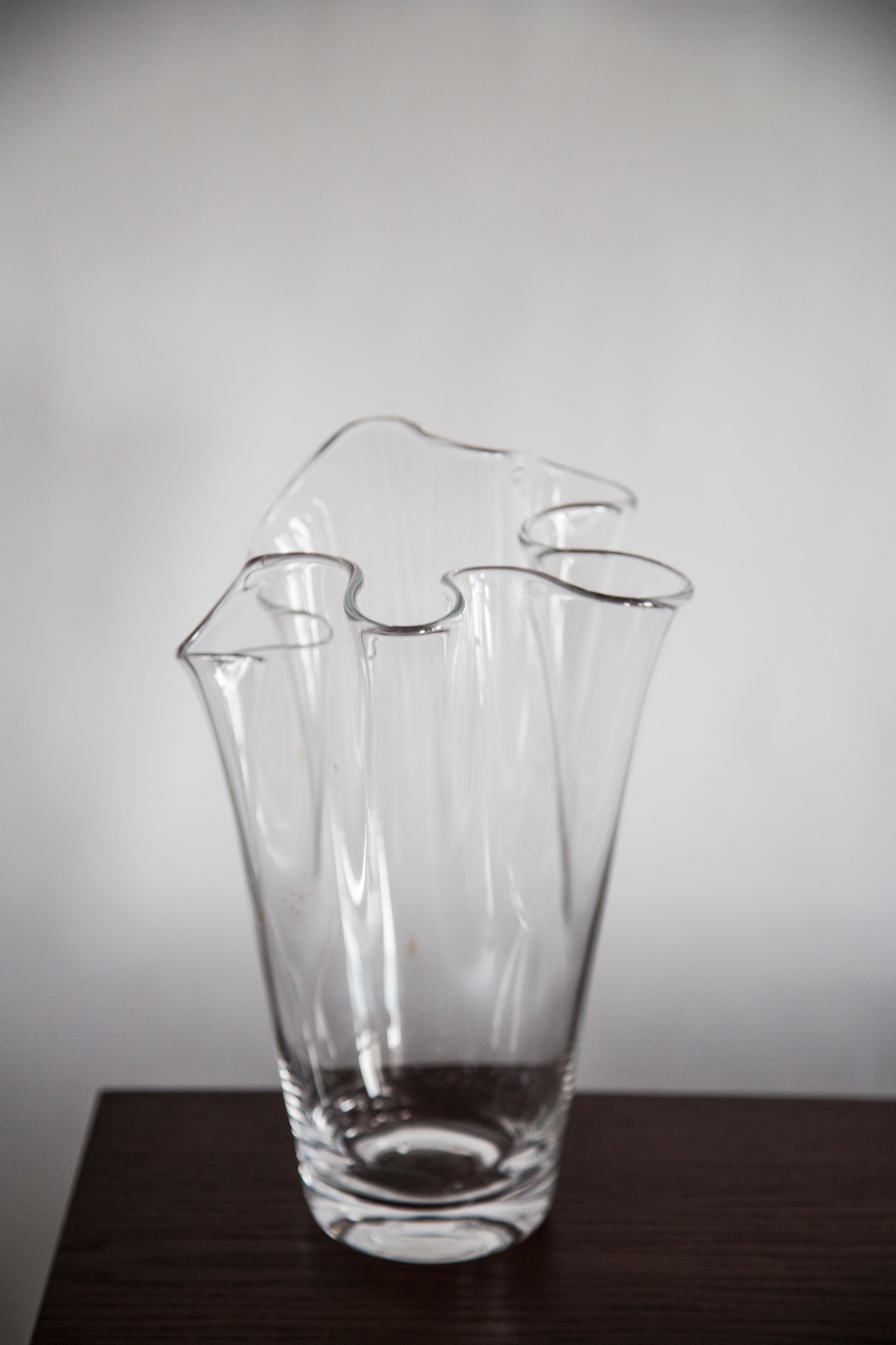 Italian Mid Century Vintage Transparent Artistic Glass Vase, Europe, 1970s For Sale