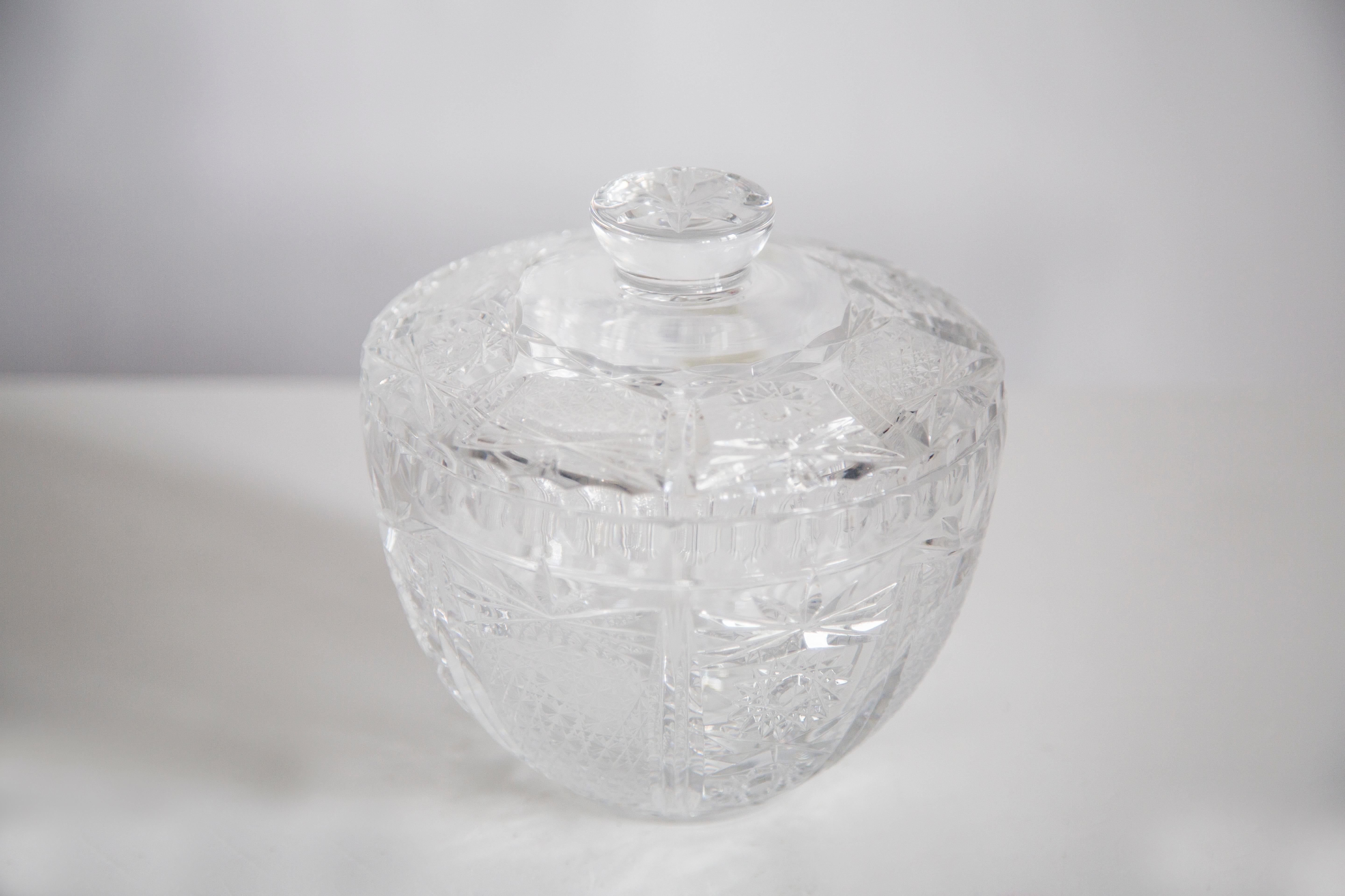 Mid-Century Modern Mid Century Vintage Transparent Crystal Glass Sugar Bowl, Italy, 1960s For Sale