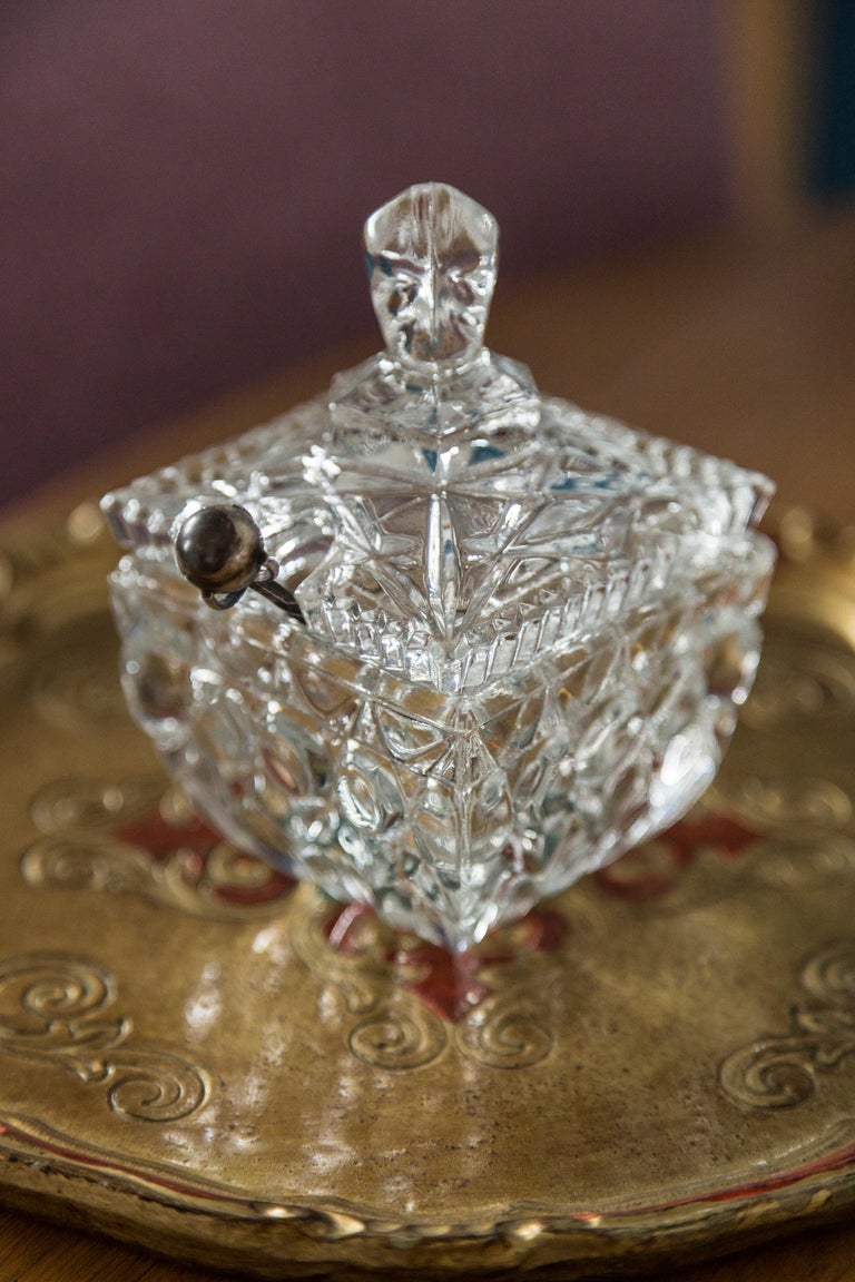 Midcentury Vintage Transparent Crystal Glass Sugar Bowl, Italy, 1960s