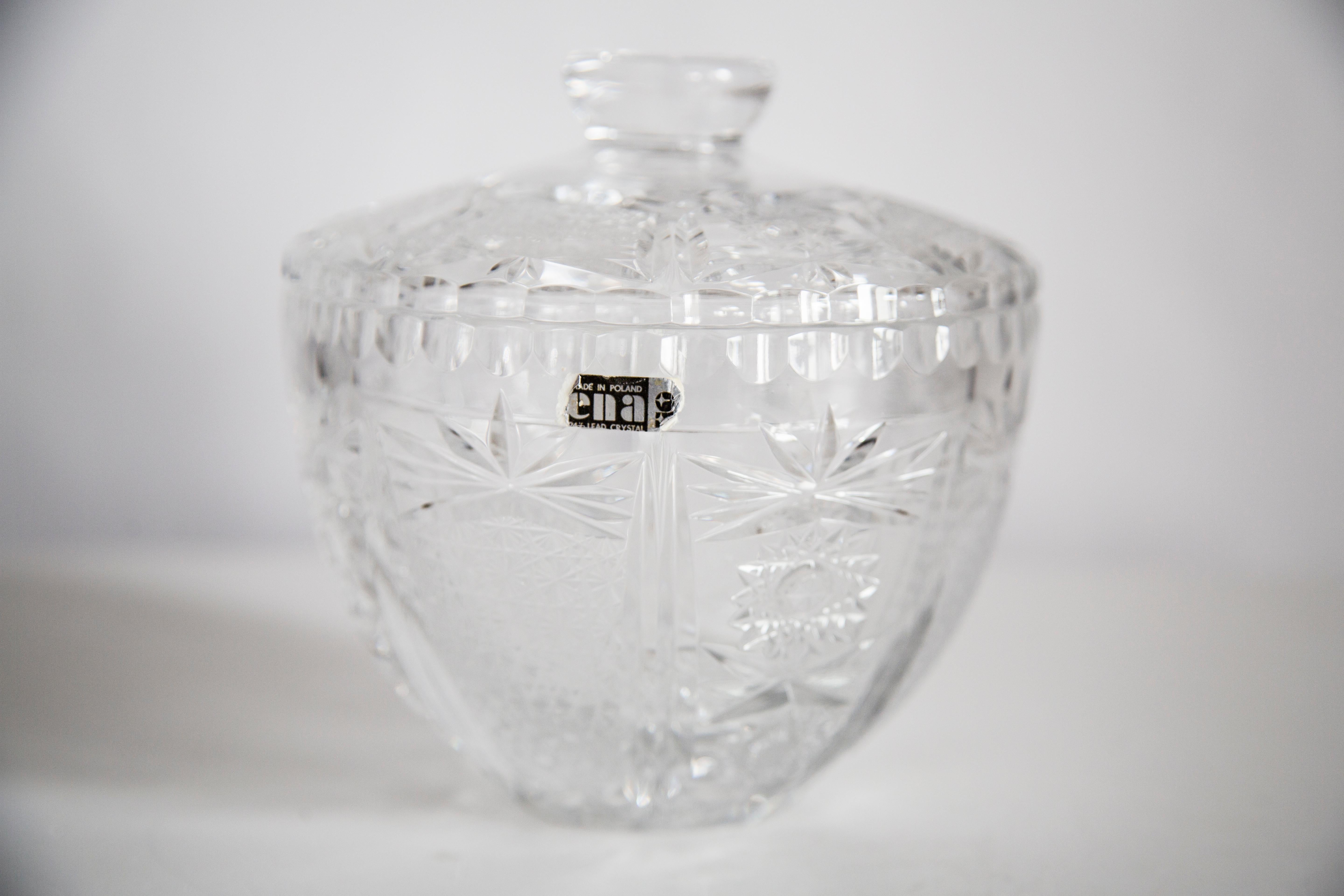 Italian Mid Century Vintage Transparent Crystal Glass Sugar Bowl, Italy, 1960s For Sale
