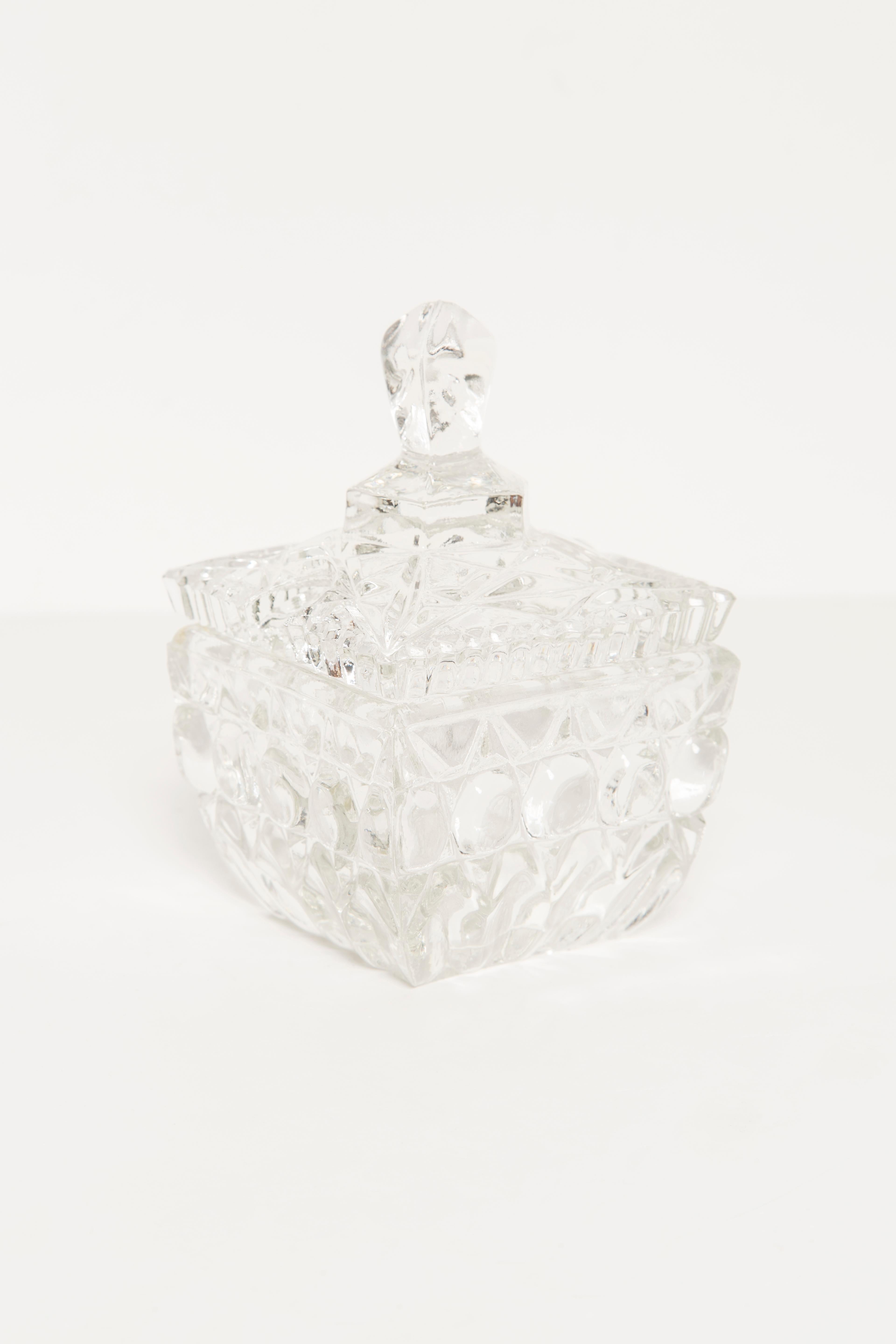 Midcentury Vintage Transparent Crystal Glass Sugar Bowl, Italy, 1960s In Good Condition In 05-080 Hornowek, PL