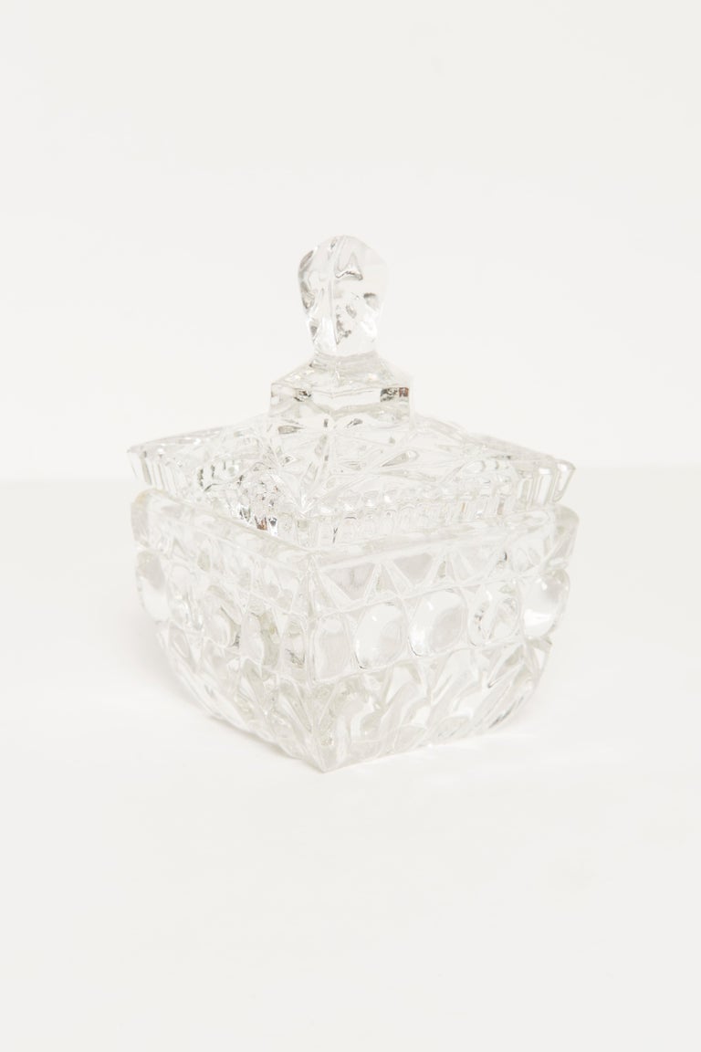 Midcentury Vintage Transparent Crystal Glass Sugar Bowl, Italy, 1960s
