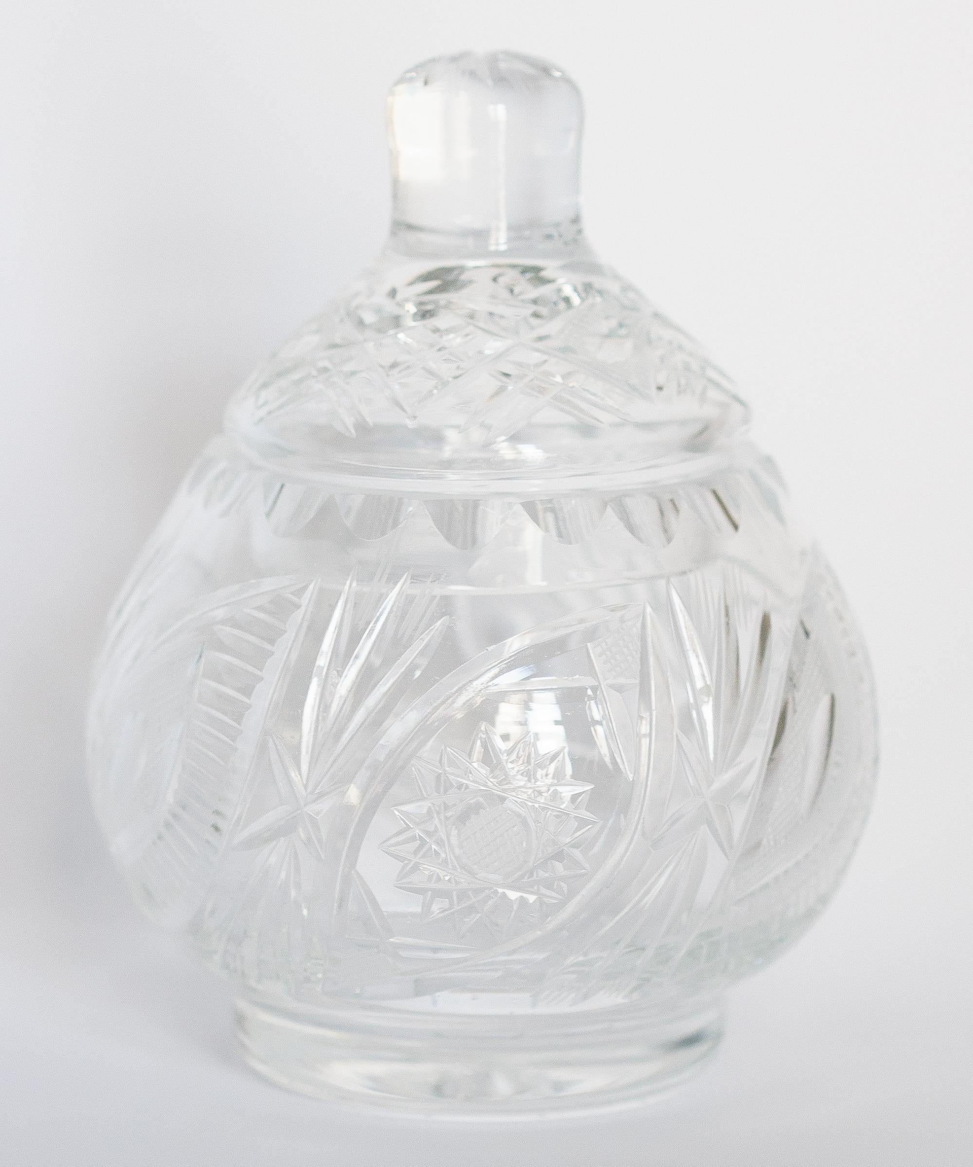 Mid Century Vintage Transparent Crystal Glass Sugar Bowl, Italy, 1960s In Good Condition For Sale In 05-080 Hornowek, PL
