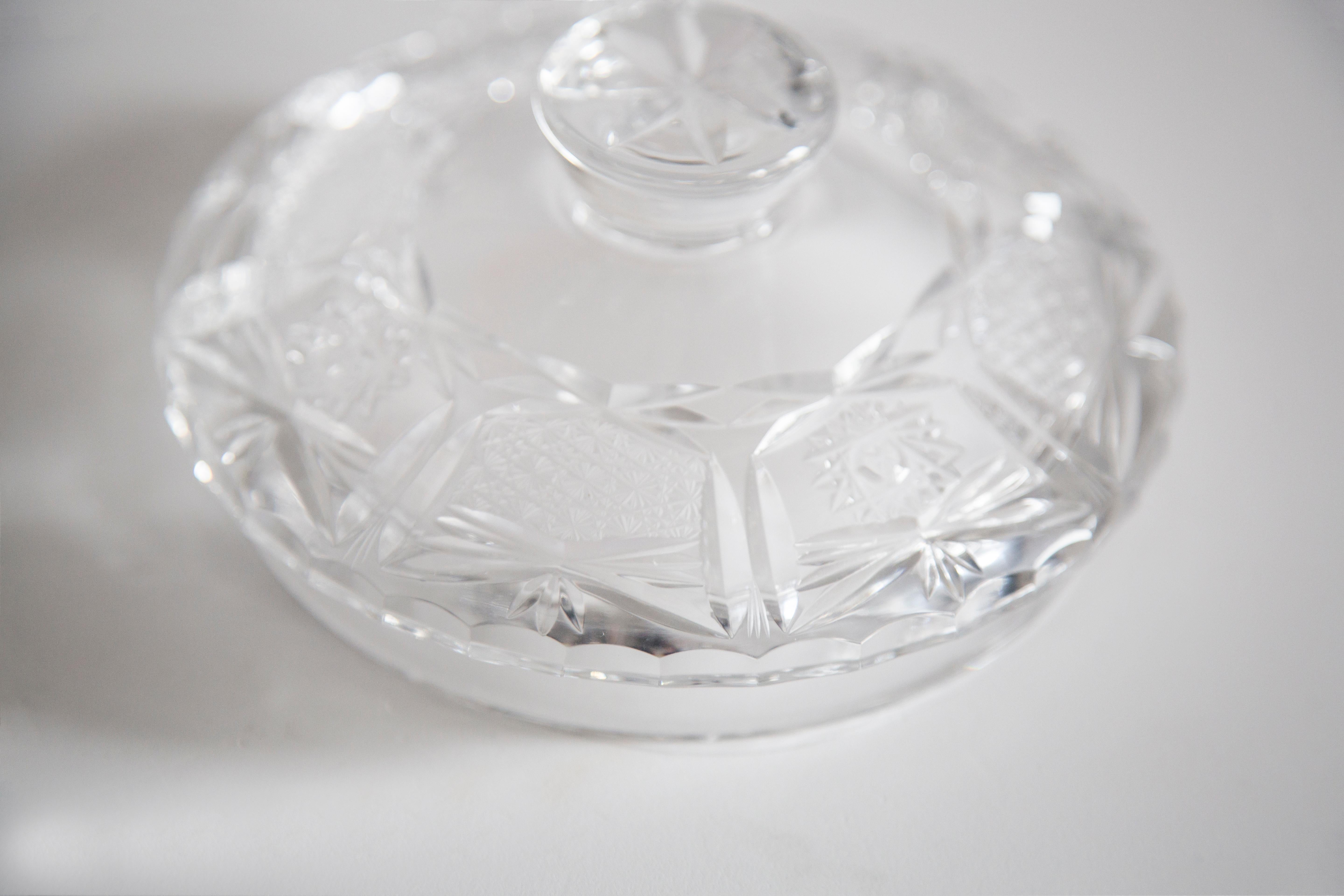 20th Century Mid Century Vintage Transparent Crystal Glass Sugar Bowl, Italy, 1960s For Sale