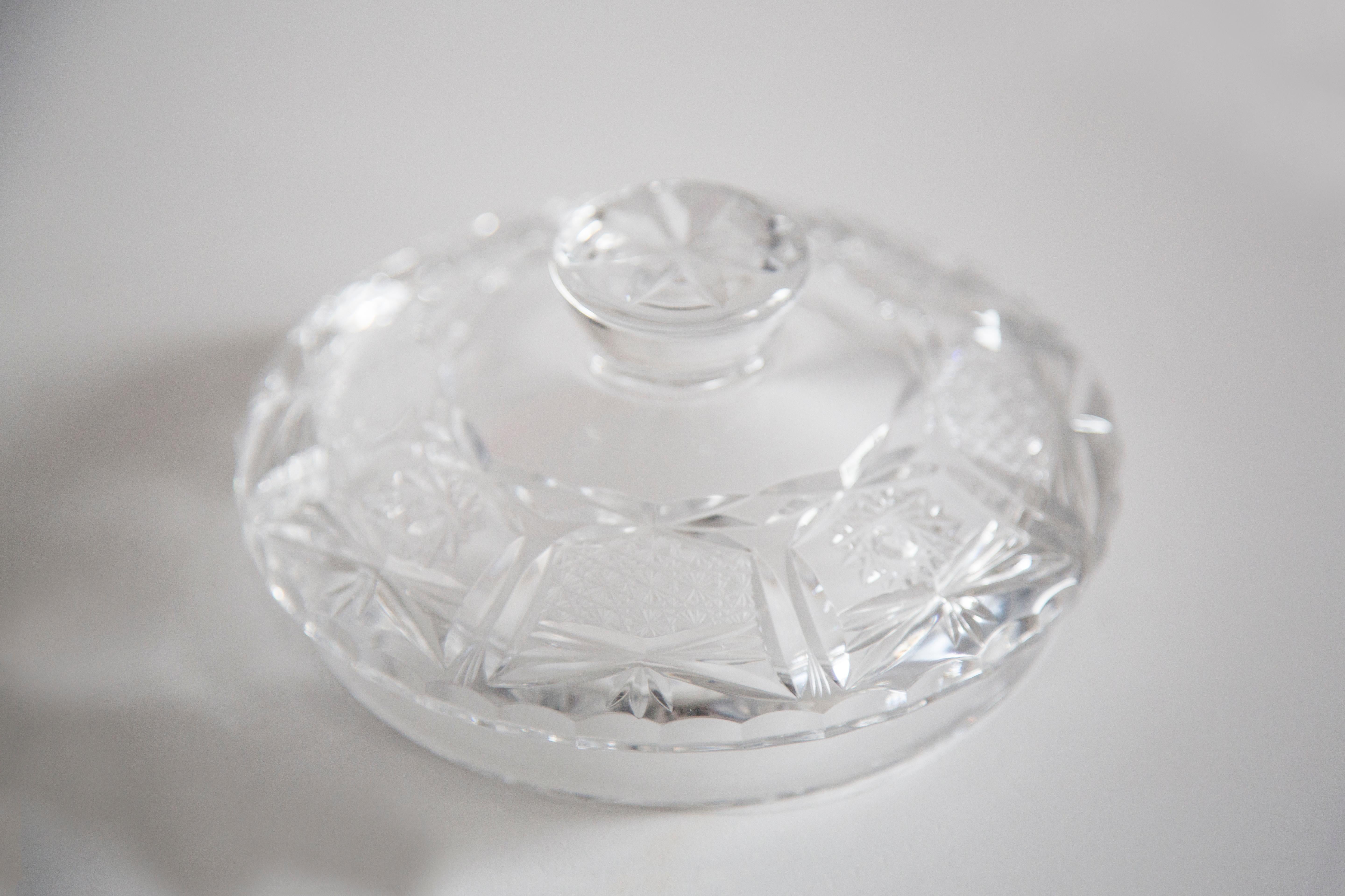 Mid Century Vintage Transparent Crystal Glass Sugar Bowl, Italy, 1960s For Sale 1