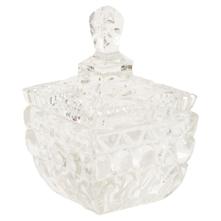 Midcentury Vintage Transparent Crystal Glass Sugar Bowl, Italy, 1960s