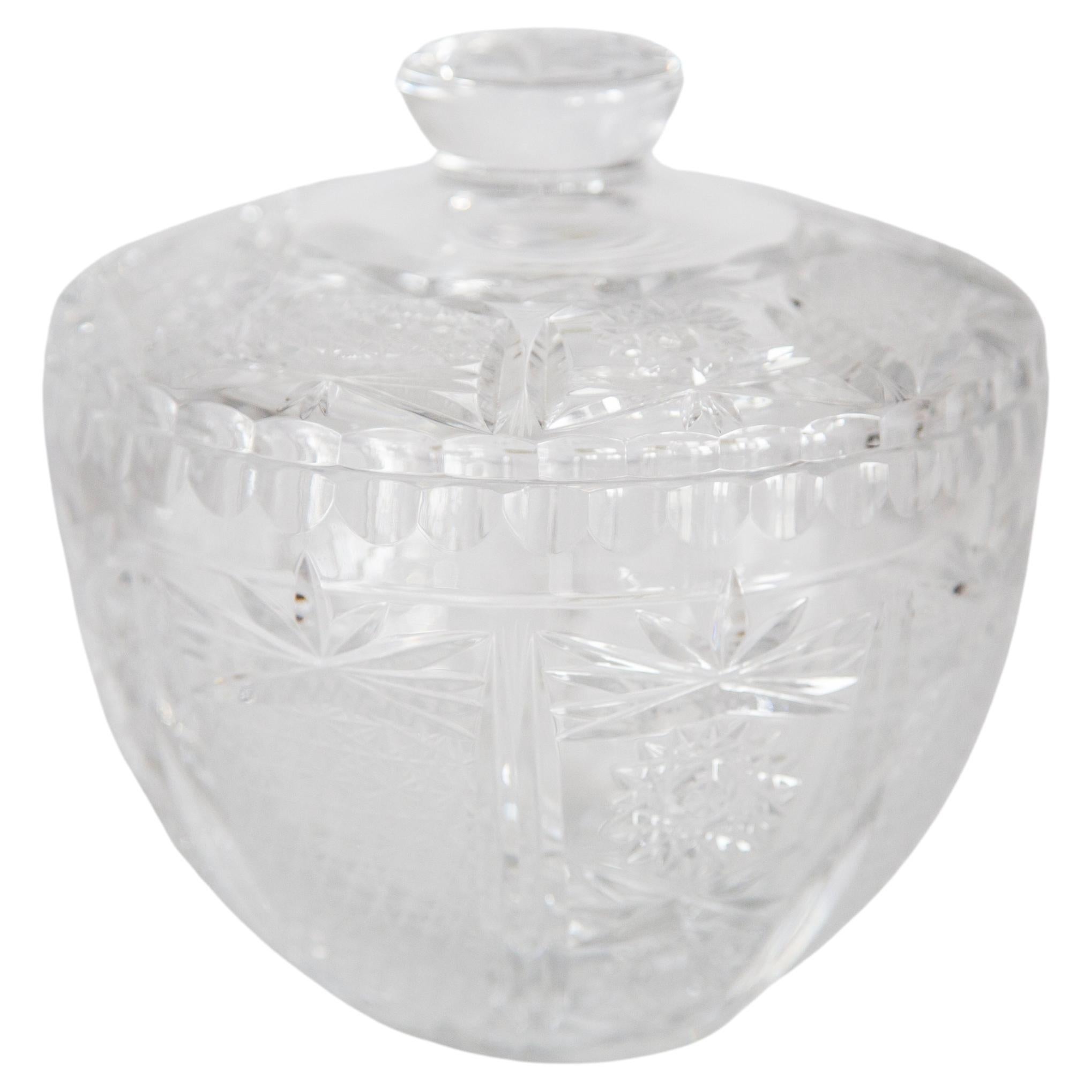Mid Century Vintage Transparent Crystal Glass Sugar Bowl, Italy, 1960s For Sale