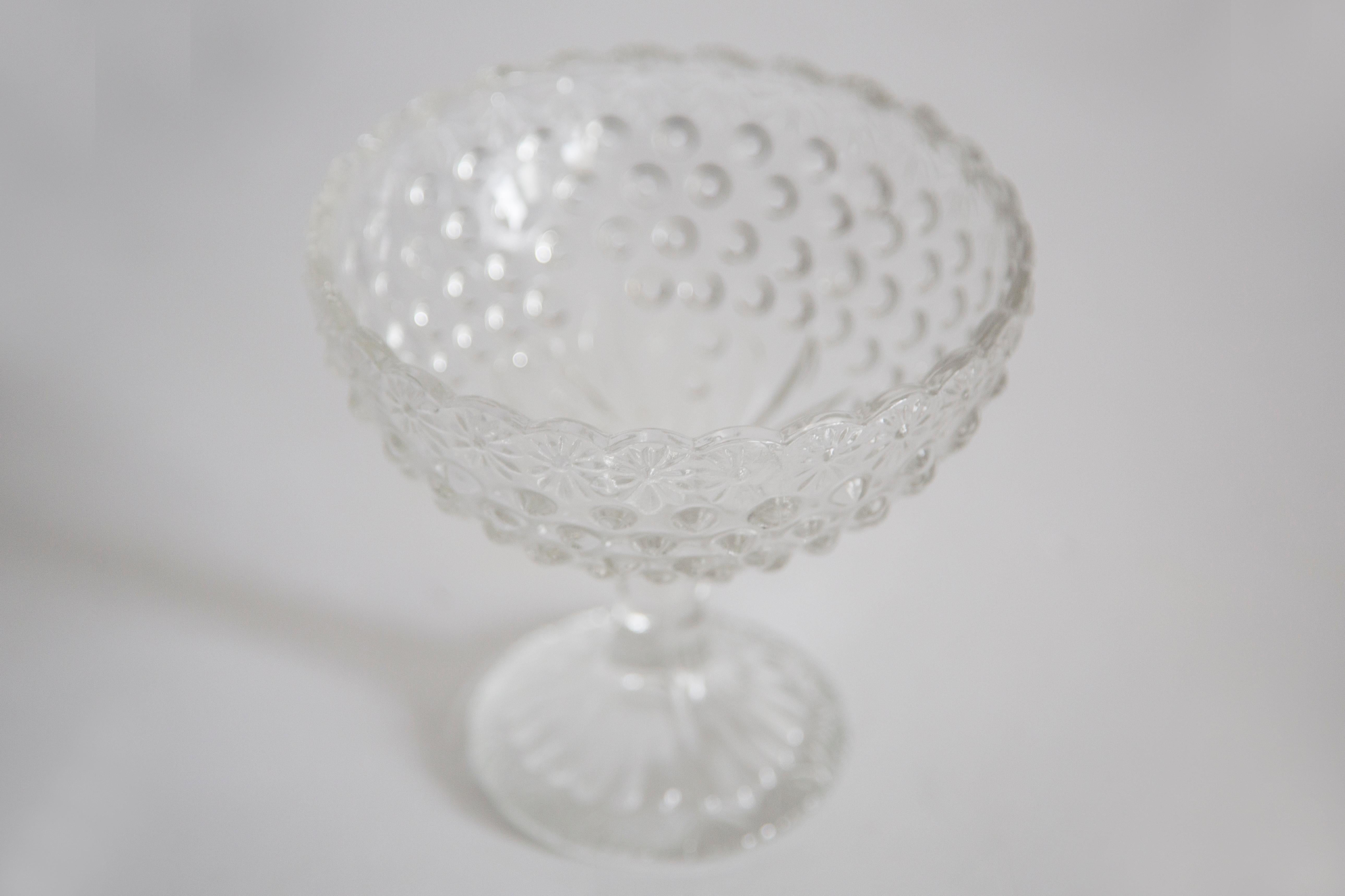 Crystal Mid Century Vintage Transparent Glass Sugar or Fruit Bowl, Italy, 1960s For Sale