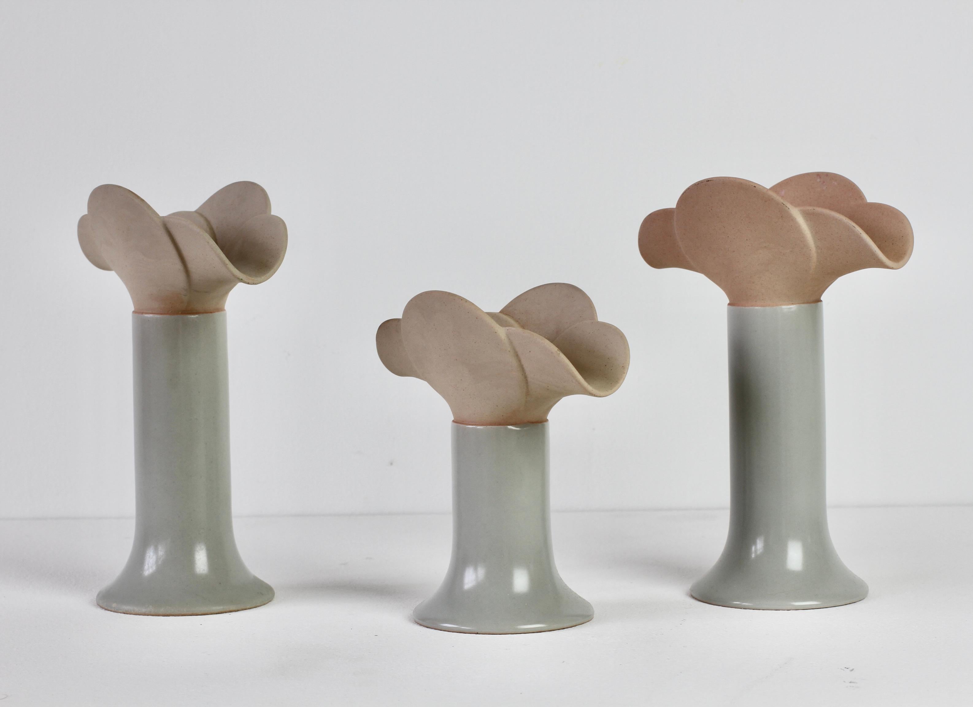 Vernissé Trio de bougeoirs en cramique vintage du milieu du sicle de Lisa Larson pour Rosenthal  en vente