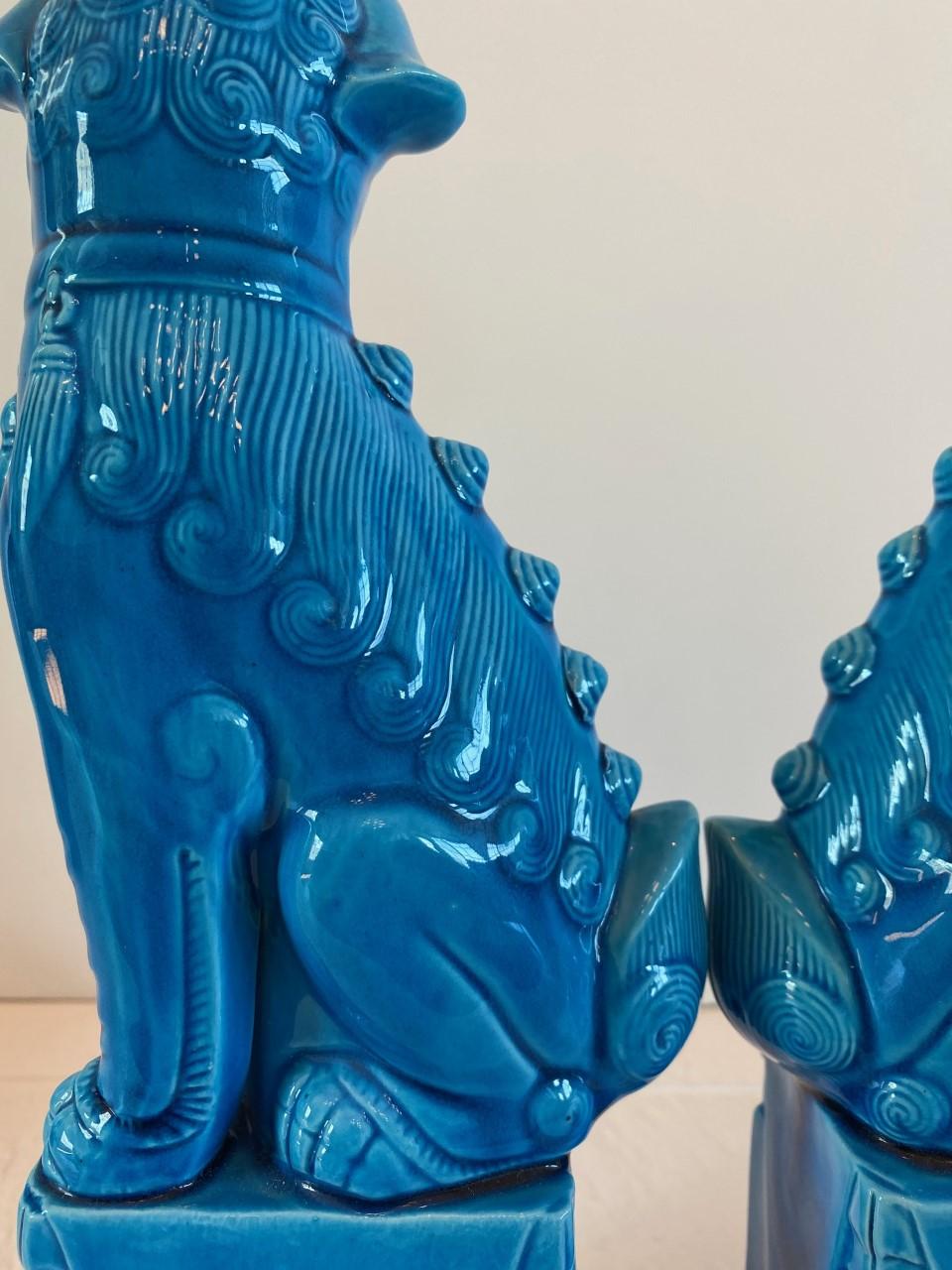 Midcentury Vintage Turquoise Blue Foo Dog Sculptures, 1960s In Good Condition In San Diego, CA