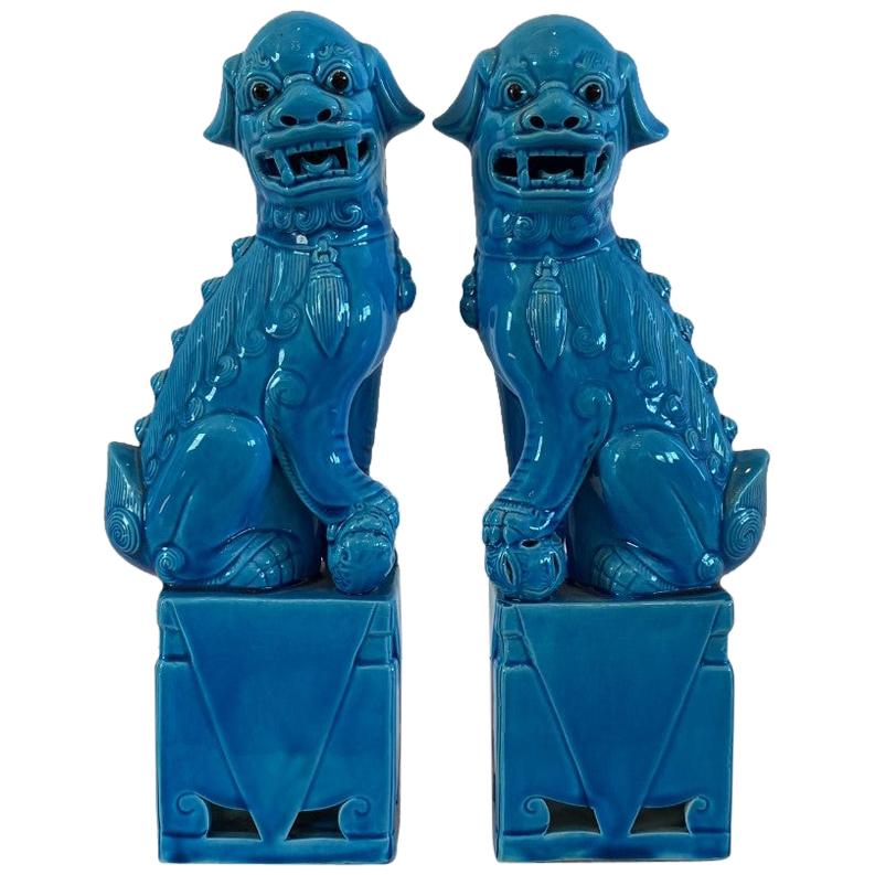 Midcentury Vintage Turquoise Blue Foo Dog Sculptures, 1960s
