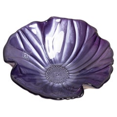 Midcentury Retro Violet Purple Flower Decorative Glass Plate, Italy, 1960s