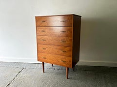Mid-Century vintage walnut chest of drawers with brass handles 1950s-60s