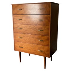 Mid-Century vintage walnut chest of drawers with brass handles 1950s-60s