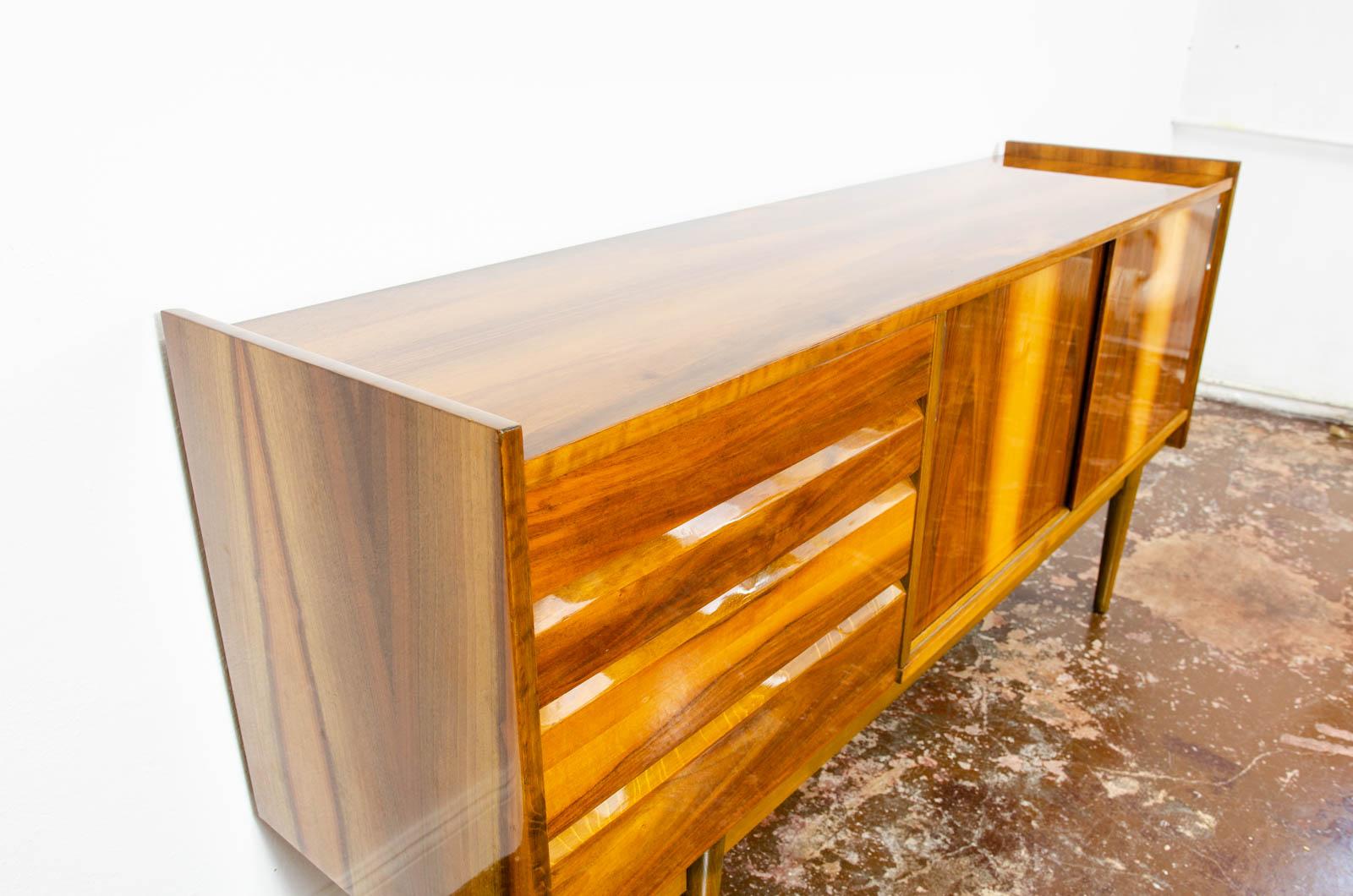 Mid-Century Vintage Walnut High-Gloss Sideboard from Bytomskie Furniture Factory 4