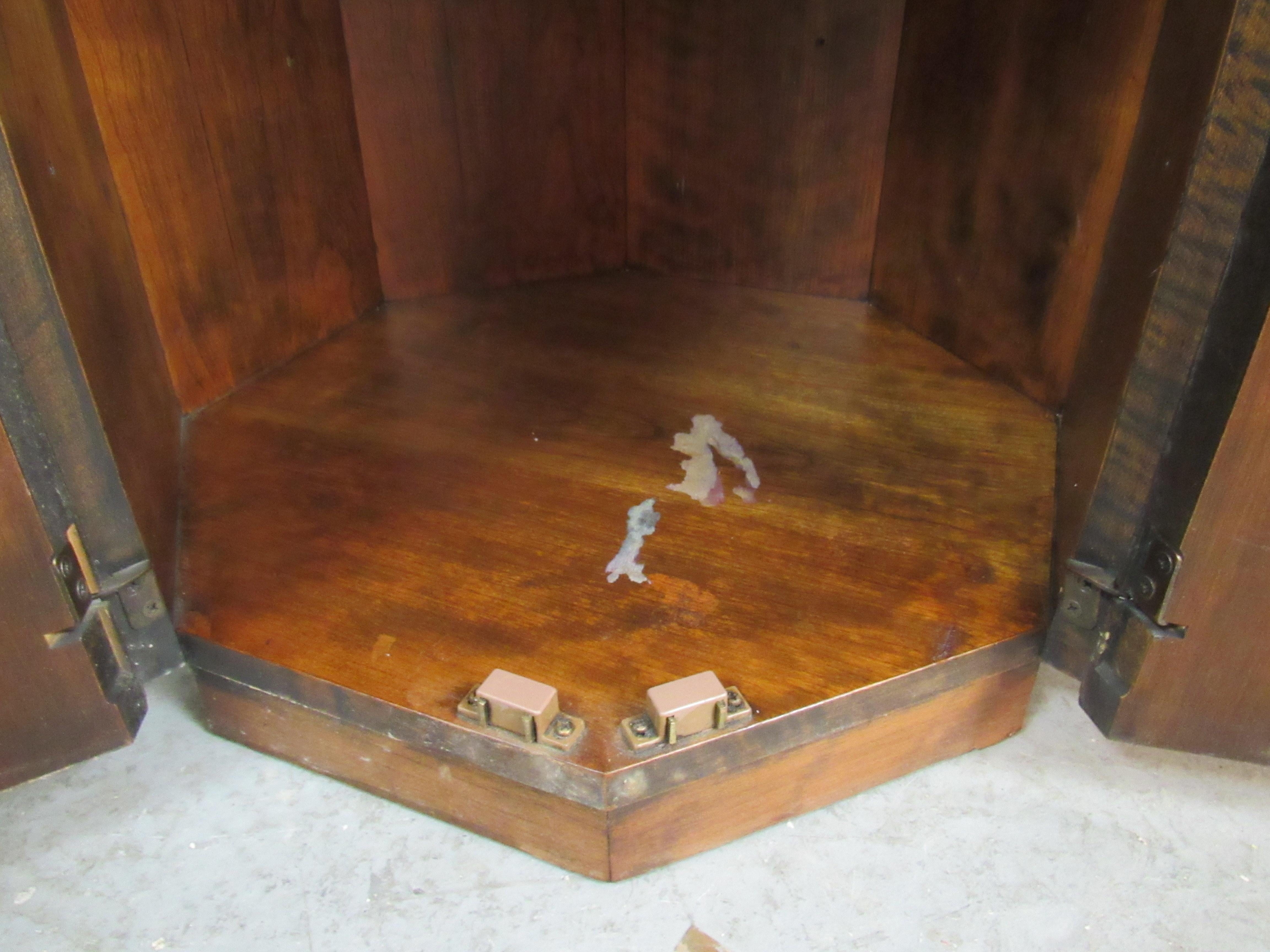 Mid-Century Vintage Walnut Octagonal Cabinet For Sale 2