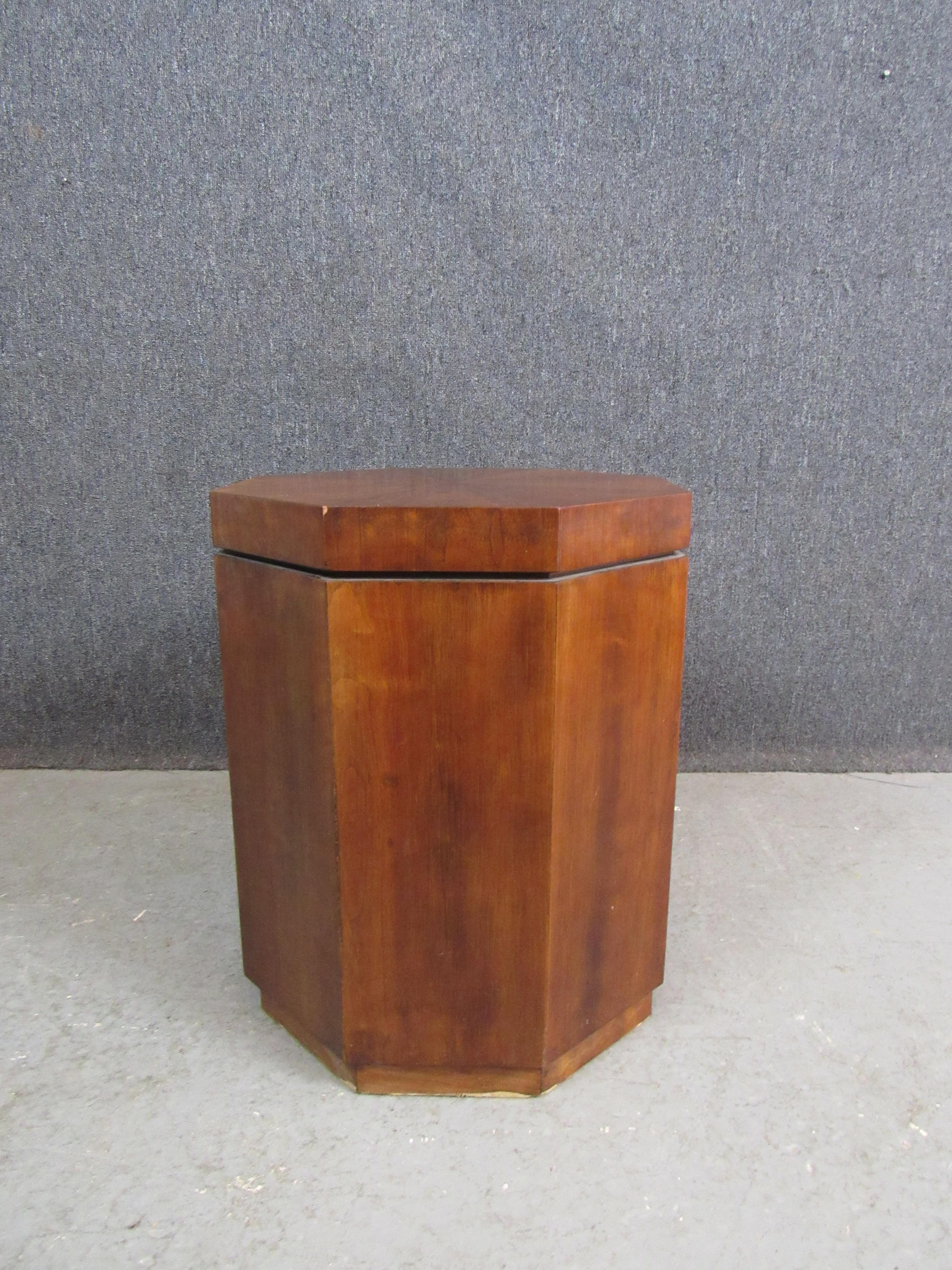 Mid-Century Vintage Walnut Octagonal Cabinet For Sale 3
