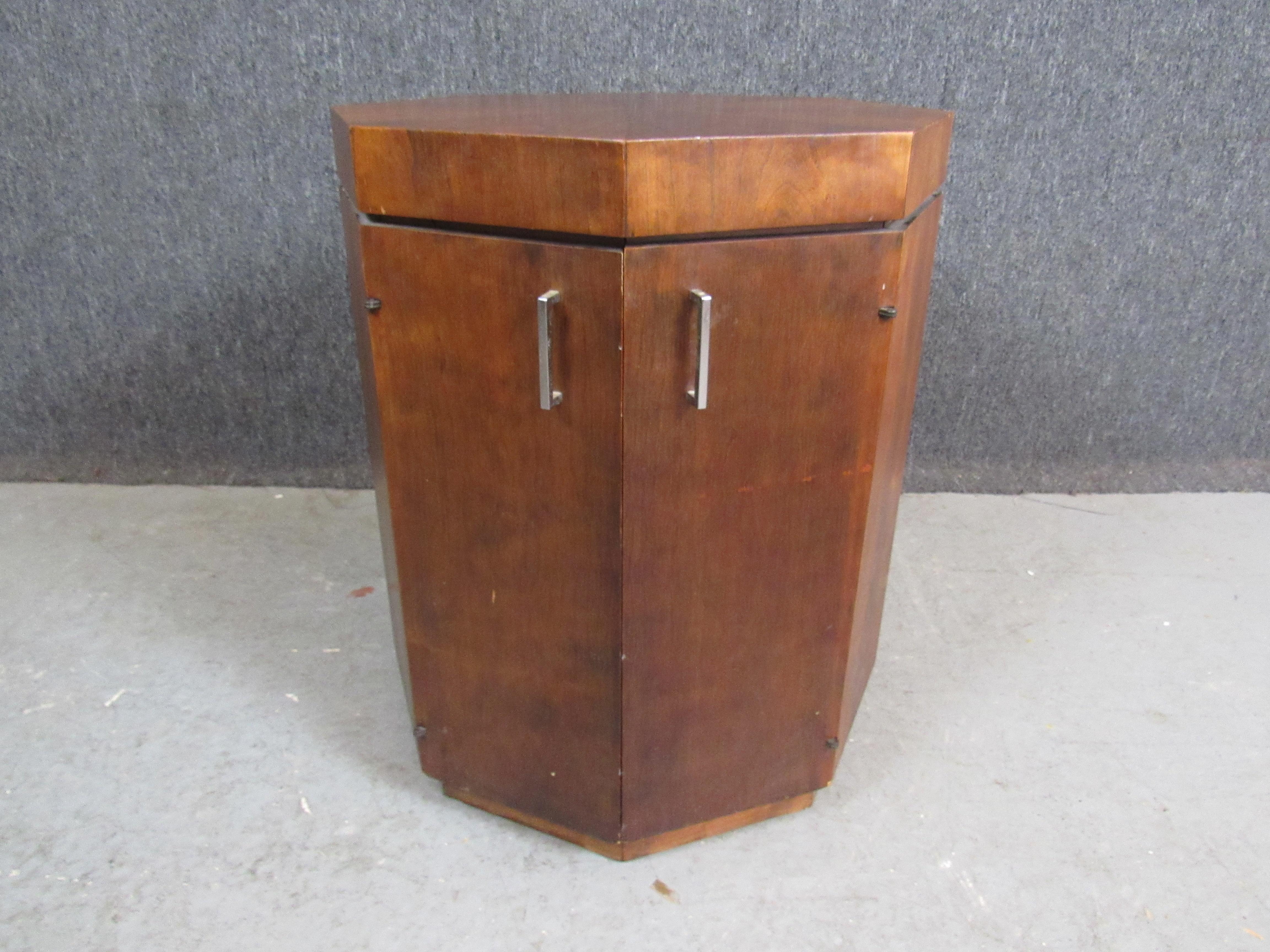 Mid-Century Modern Mid-Century Vintage Walnut Octagonal Cabinet For Sale