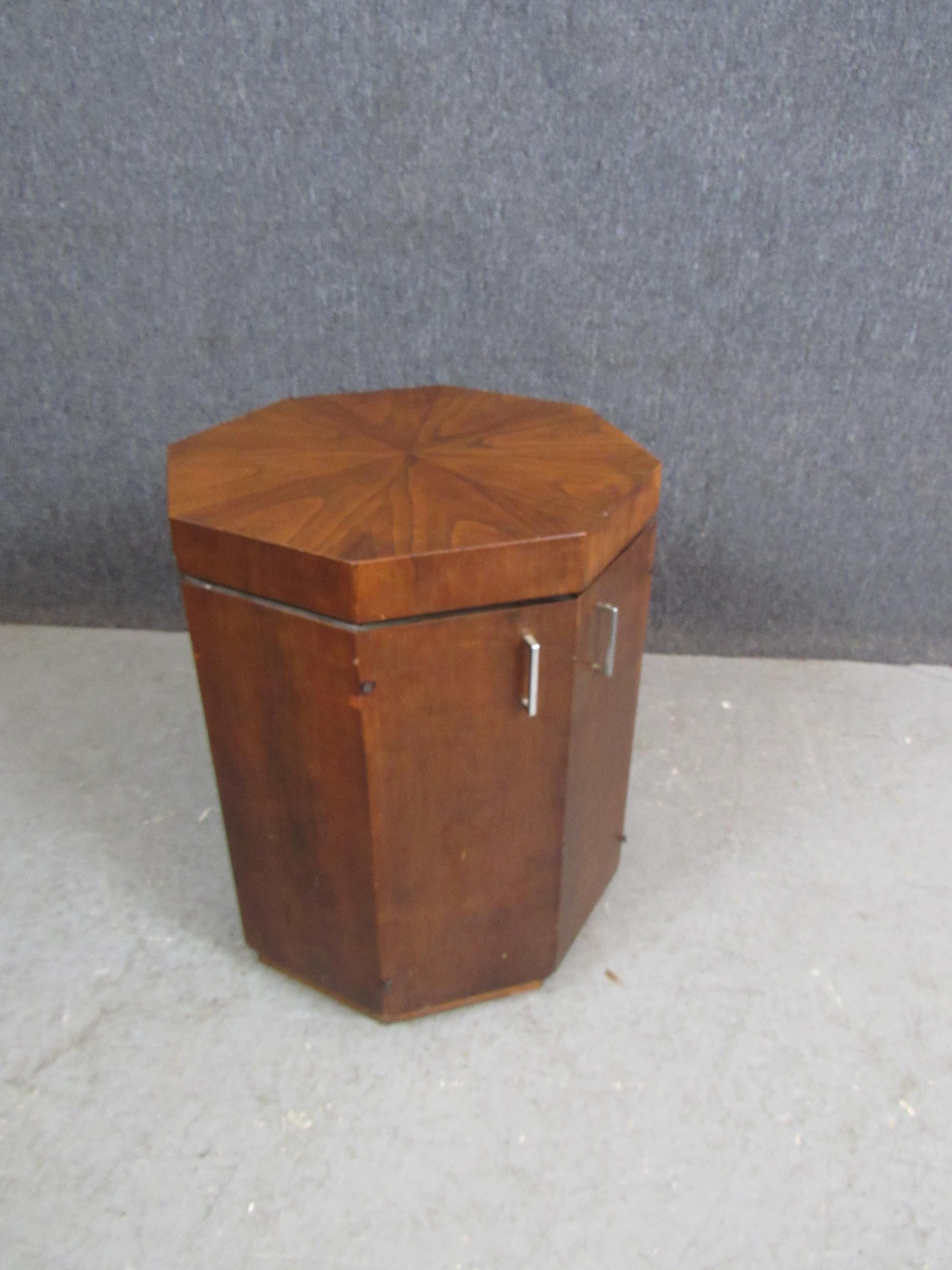 Unknown Mid-Century Vintage Walnut Octagonal Cabinet For Sale