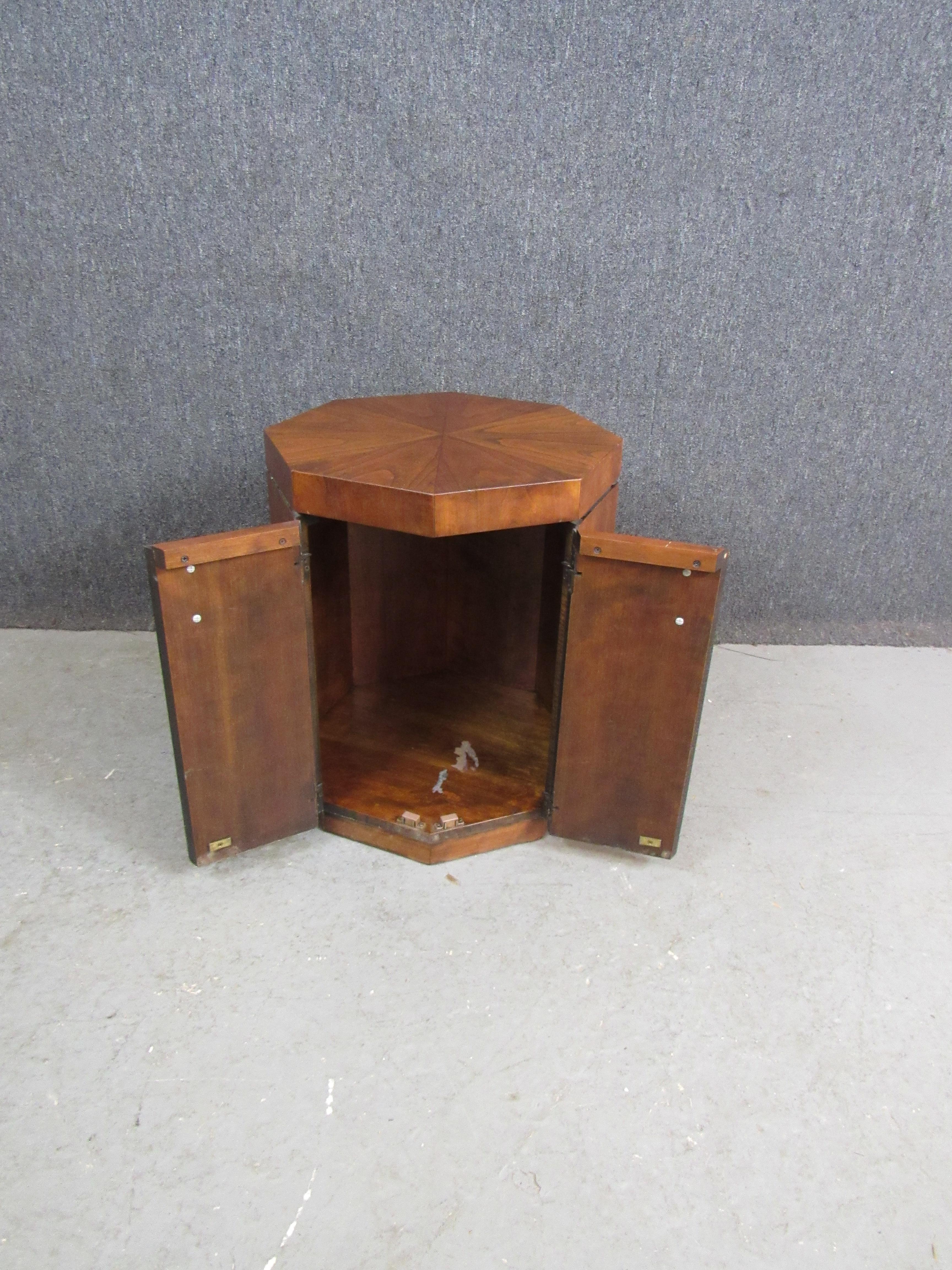 Mid-Century Vintage Walnut Octagonal Cabinet For Sale 1