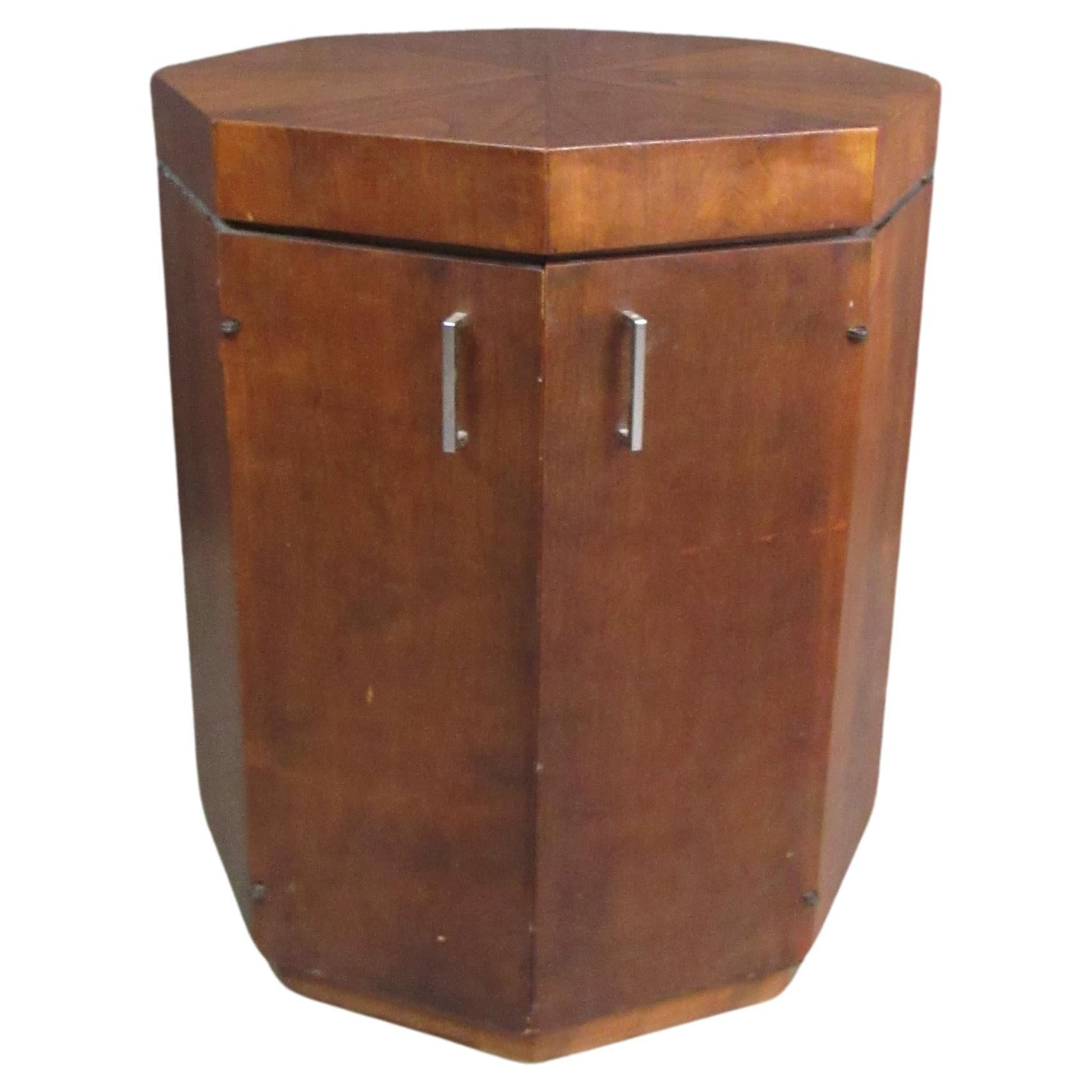 Mid-Century Vintage Walnut Octagonal Cabinet For Sale