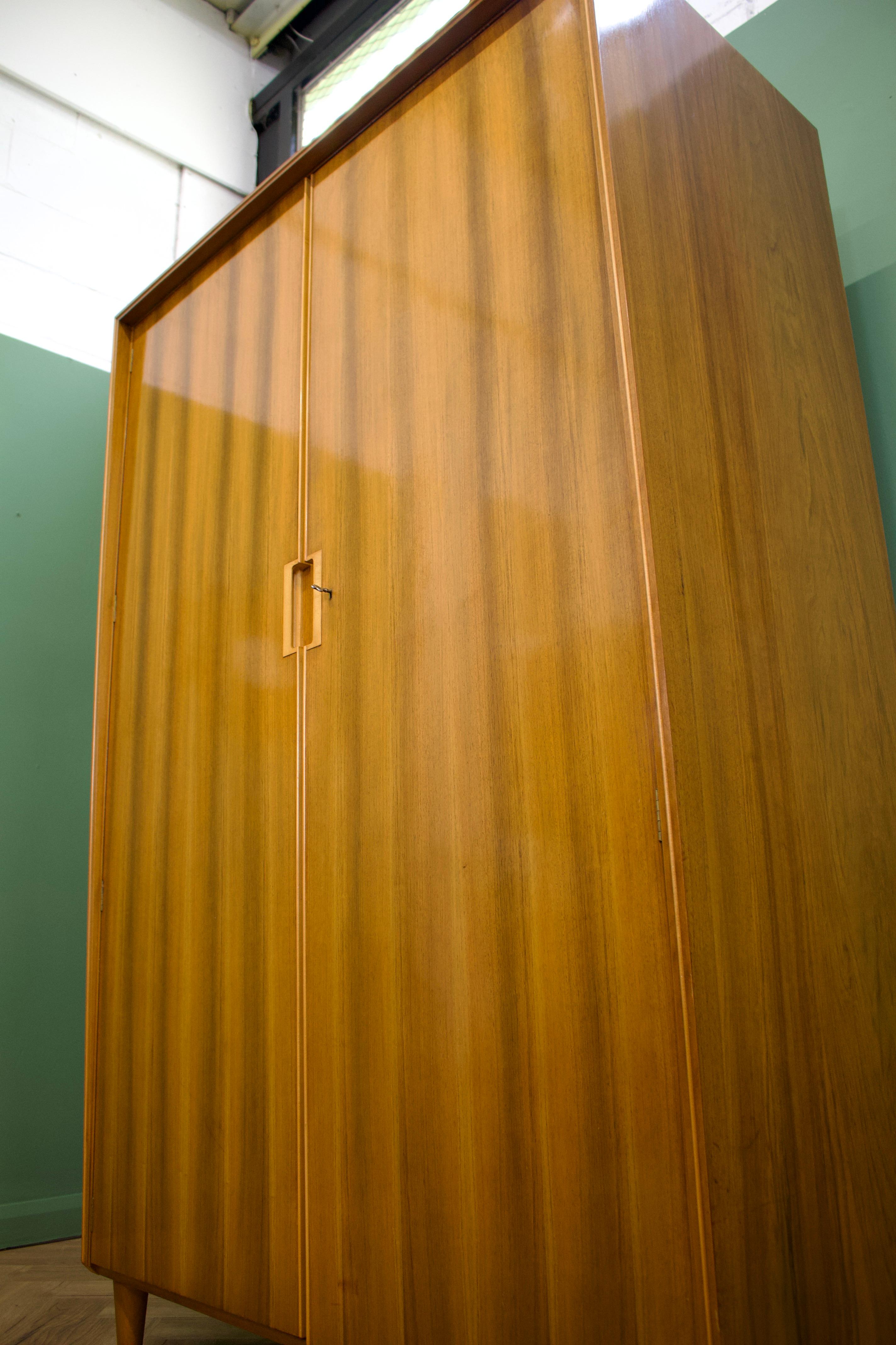 British Midcentury Vintage Walnut Wardrobe from Bath Cabinet Makers London, 1960s