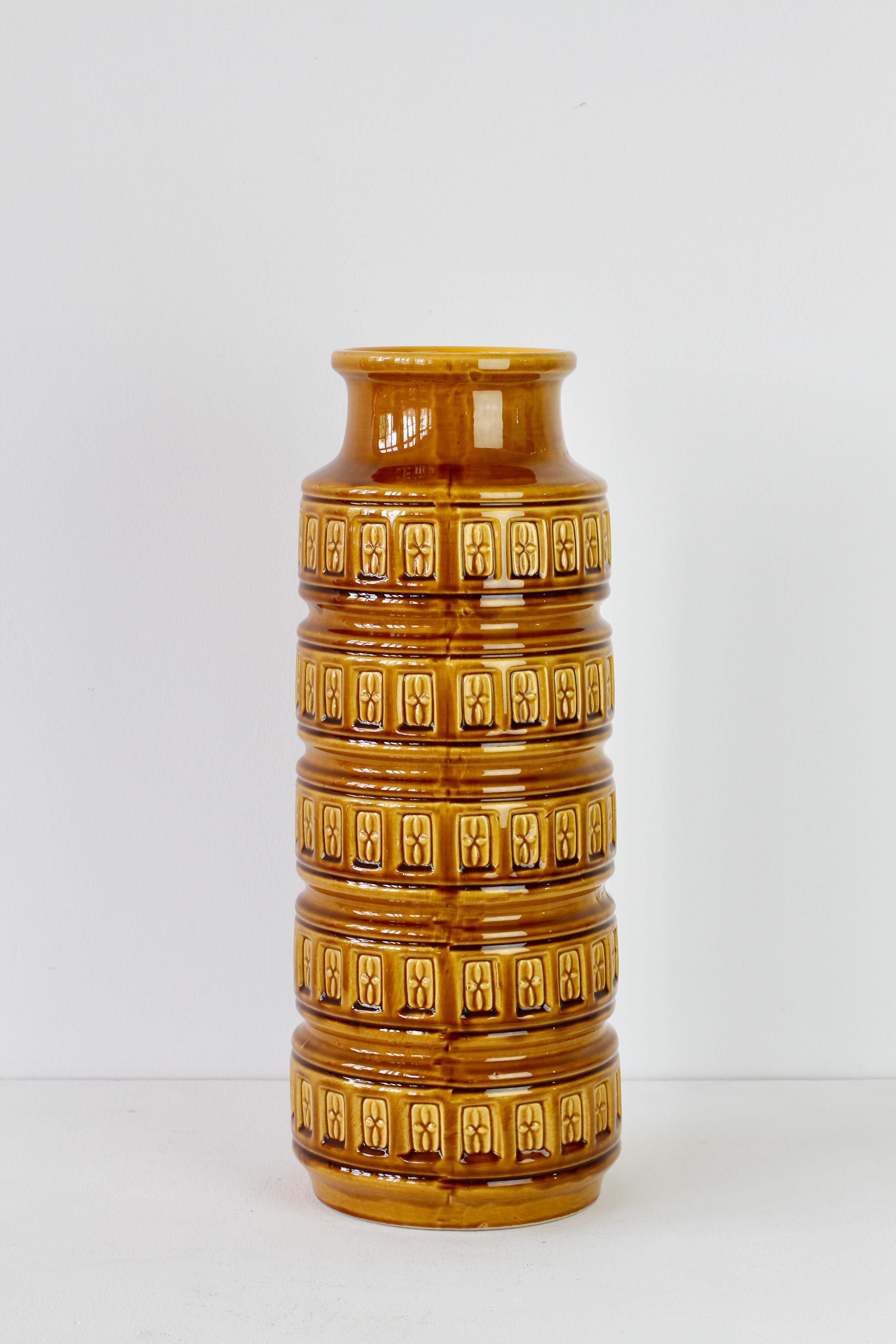 Glazed Mid-Century Vintage West German Pottery Amber Vase by Bay Keramik, circa 1970 For Sale